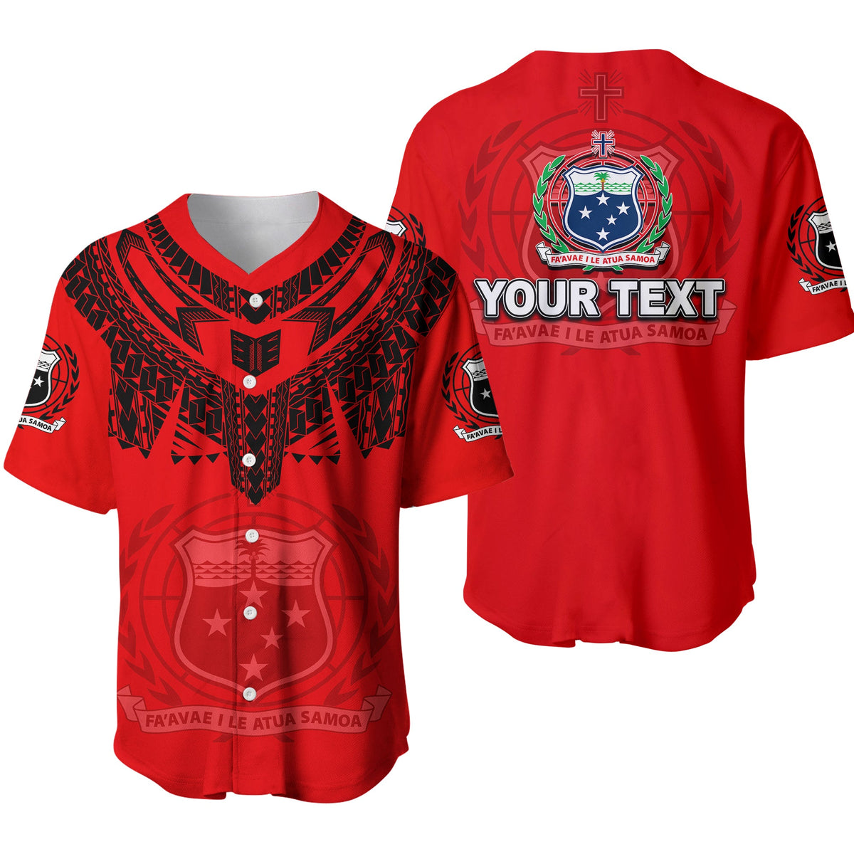 (Custom Personalised) Samoa Tribal Tattoo Coat Of Arms Baseball Jersey No.1 LT6 Red - Polynesian Pride