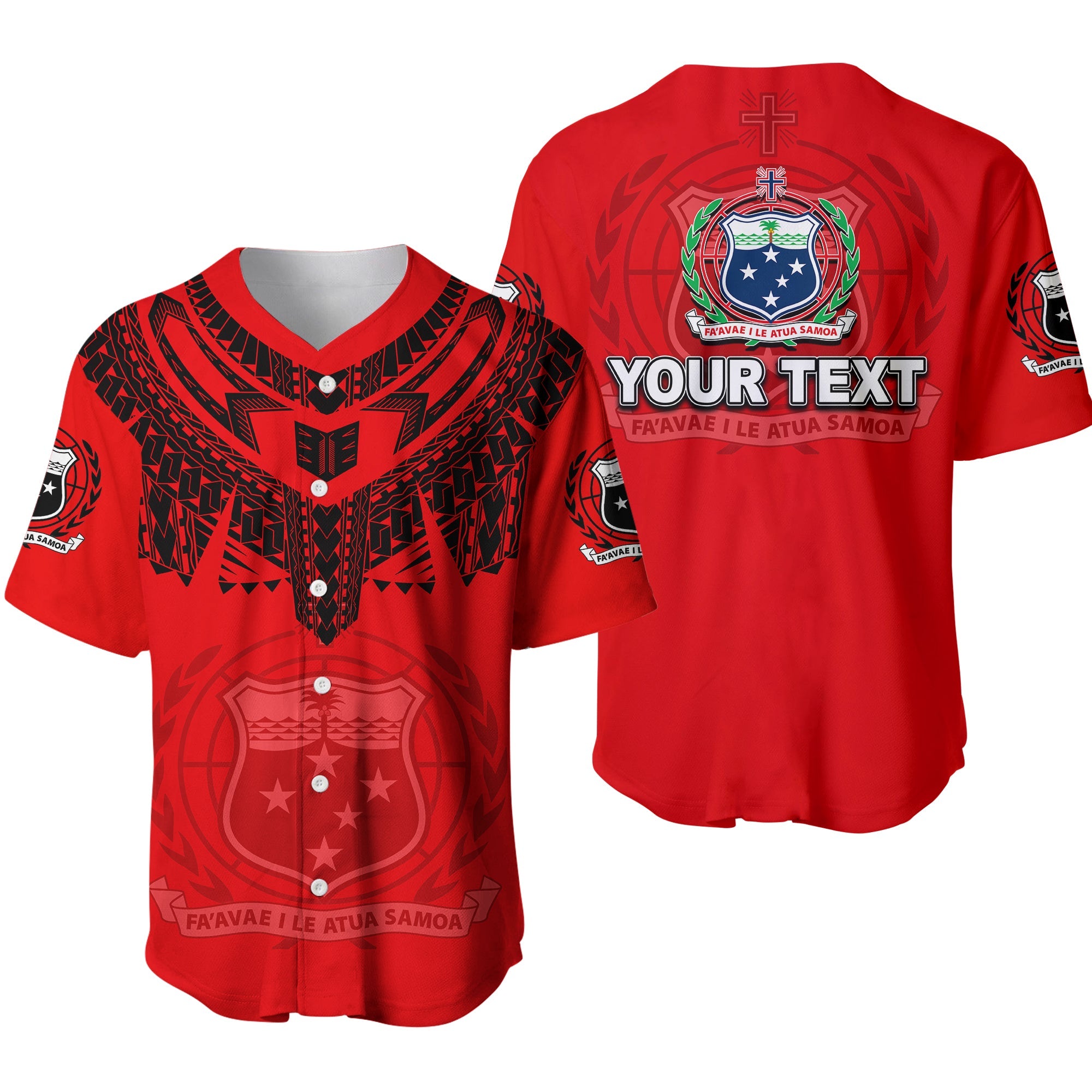 (Custom Personalised) Samoa Tribal Tattoo Coat Of Arms Baseball Jersey No.1 LT6 Red - Polynesian Pride