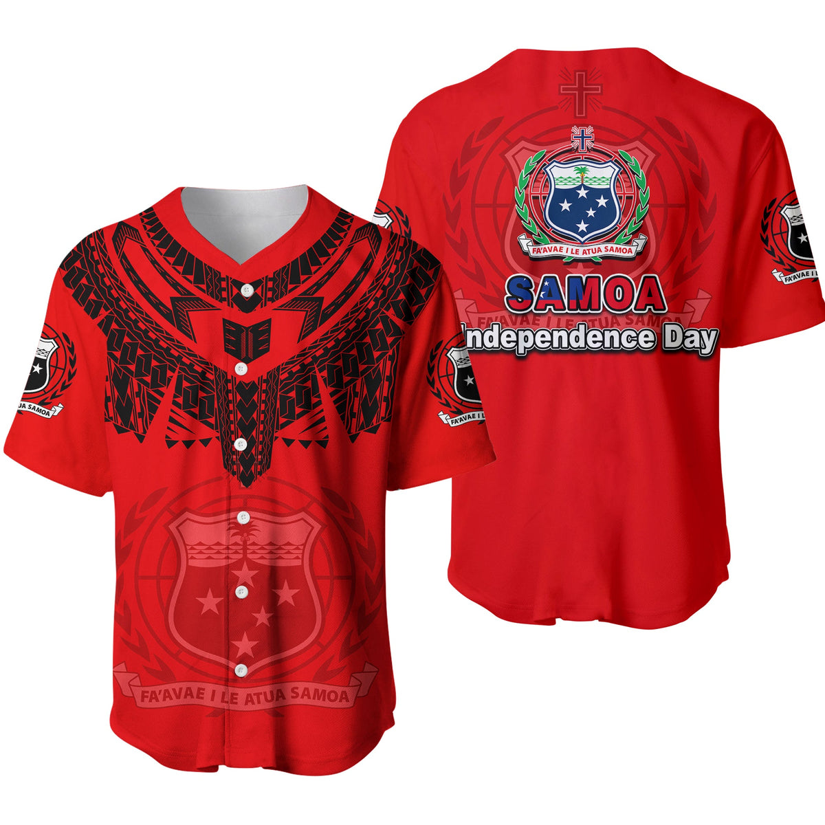 Samoa Independence Day Tribal Tattoo Coat Of Arms Baseball Jersey No.1 LT6 Red - Polynesian Pride