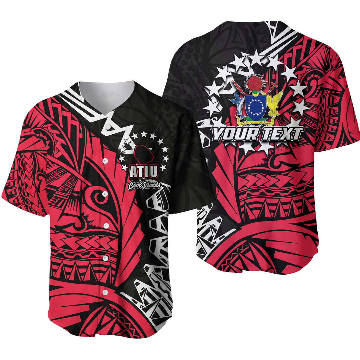 (Custom Personalised)Cook Islands Baseball Jersey Atiu Polynesian Style LT6 Unisex Red - Polynesian Pride