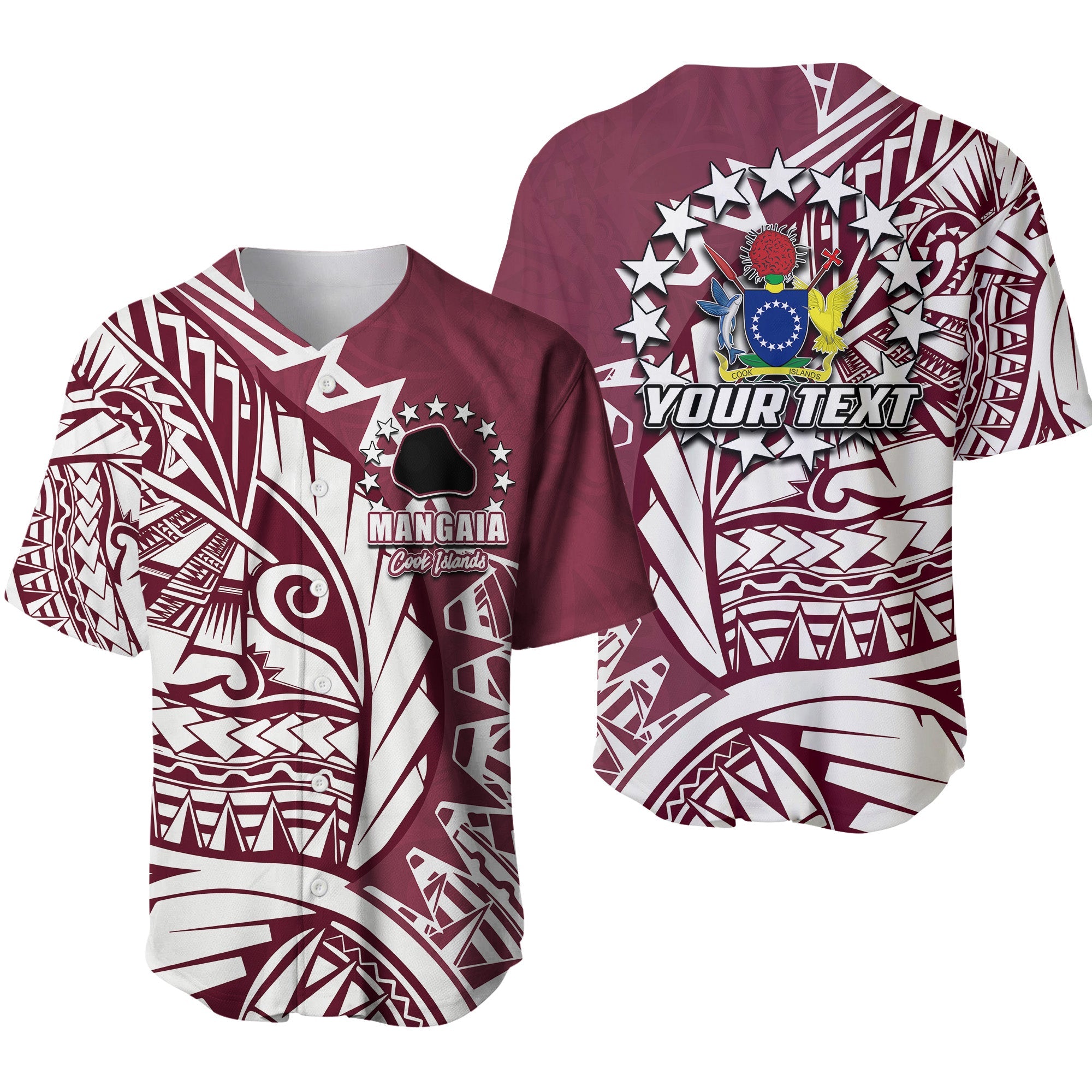 (Custom Personalised)Cook Islands Baseball Jersey Mangaia Polynesian Style LT6 Unisex Maroon - Polynesian Pride