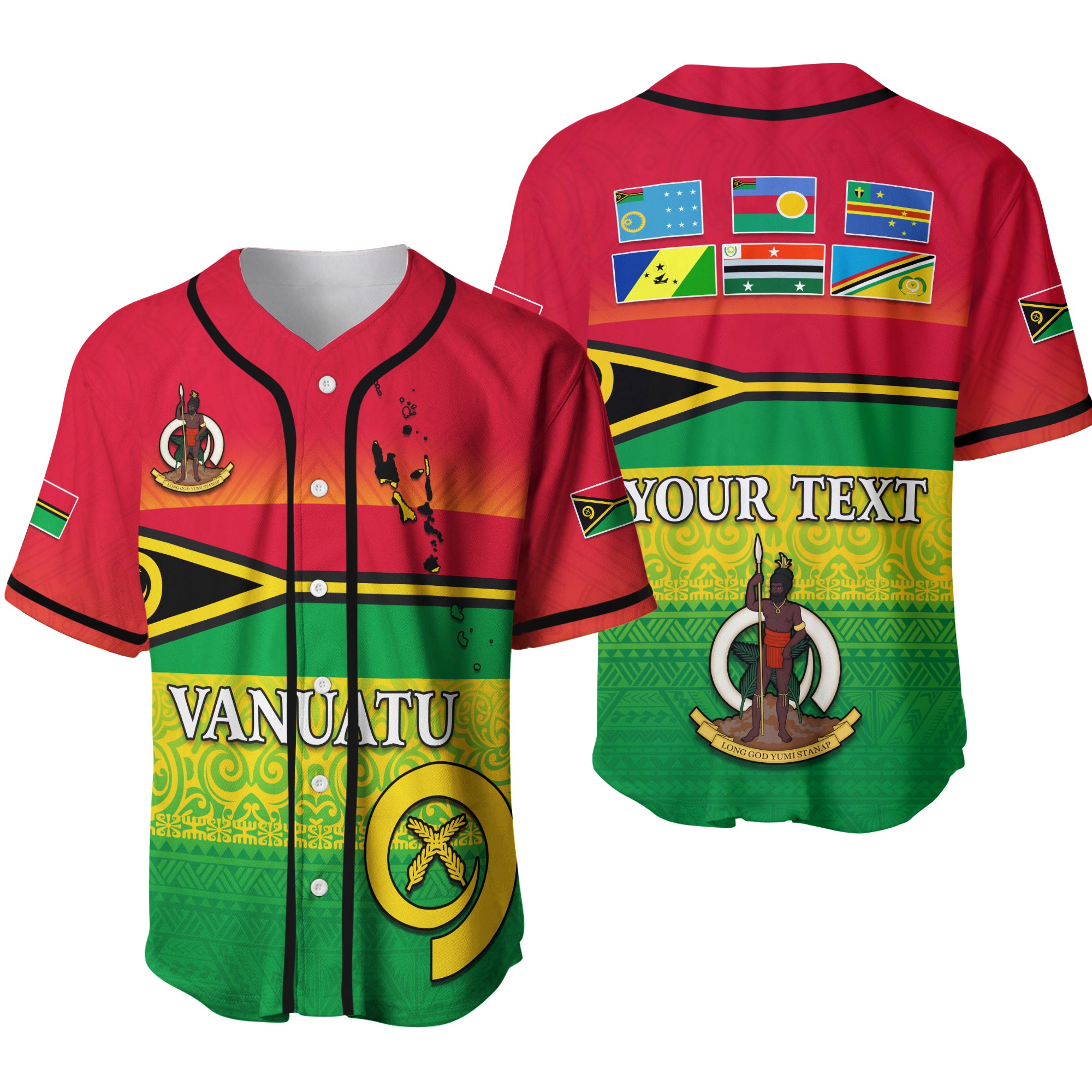 (Custom Personalised) Vanuatu Color Baseball Jersey Six Provinces and Map LT13 Unisex Red - Polynesian Pride