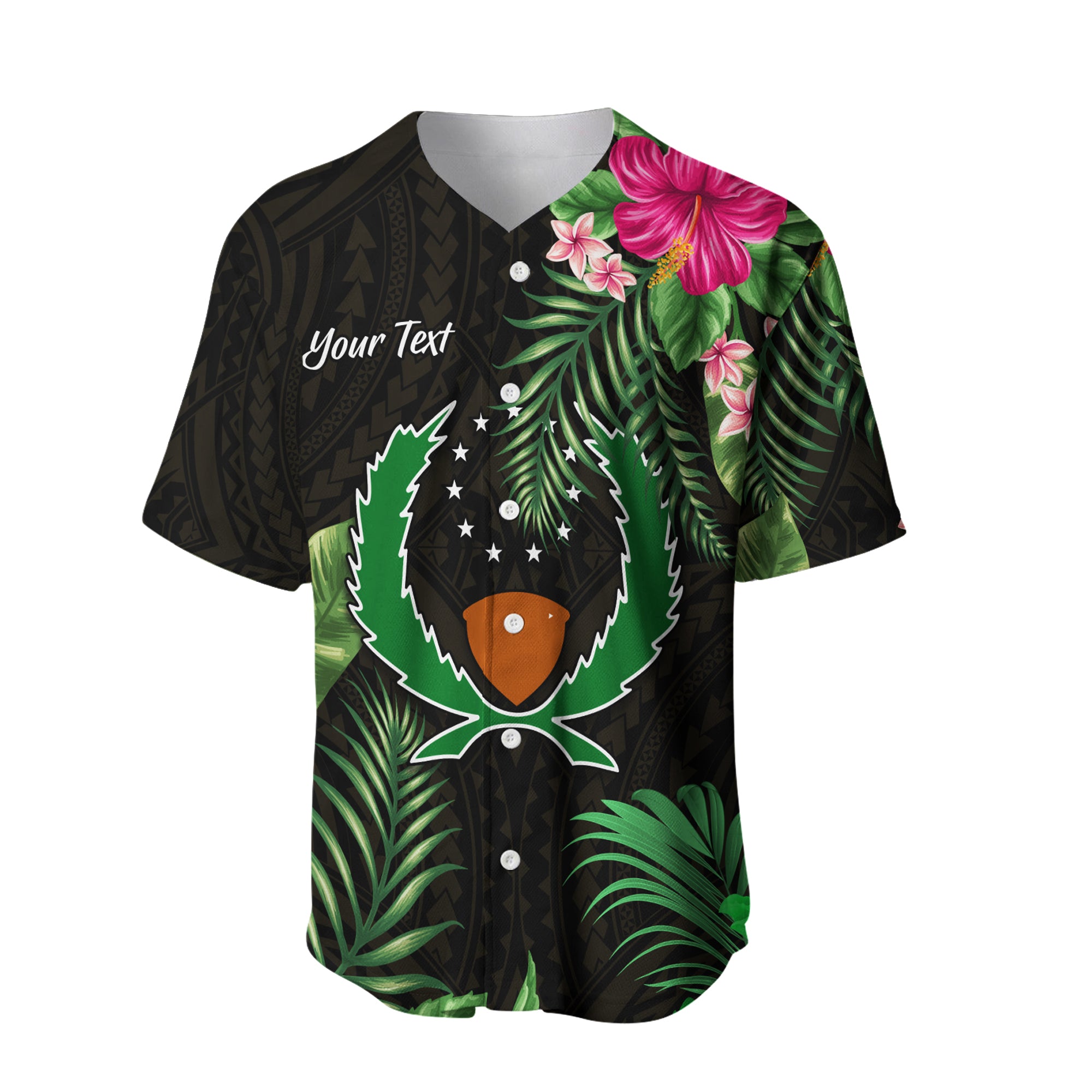 (Custom Personalised) Pohnpei Micronesia Gold Baseball Jersey Tropical Flowers LT13 - Polynesian Pride