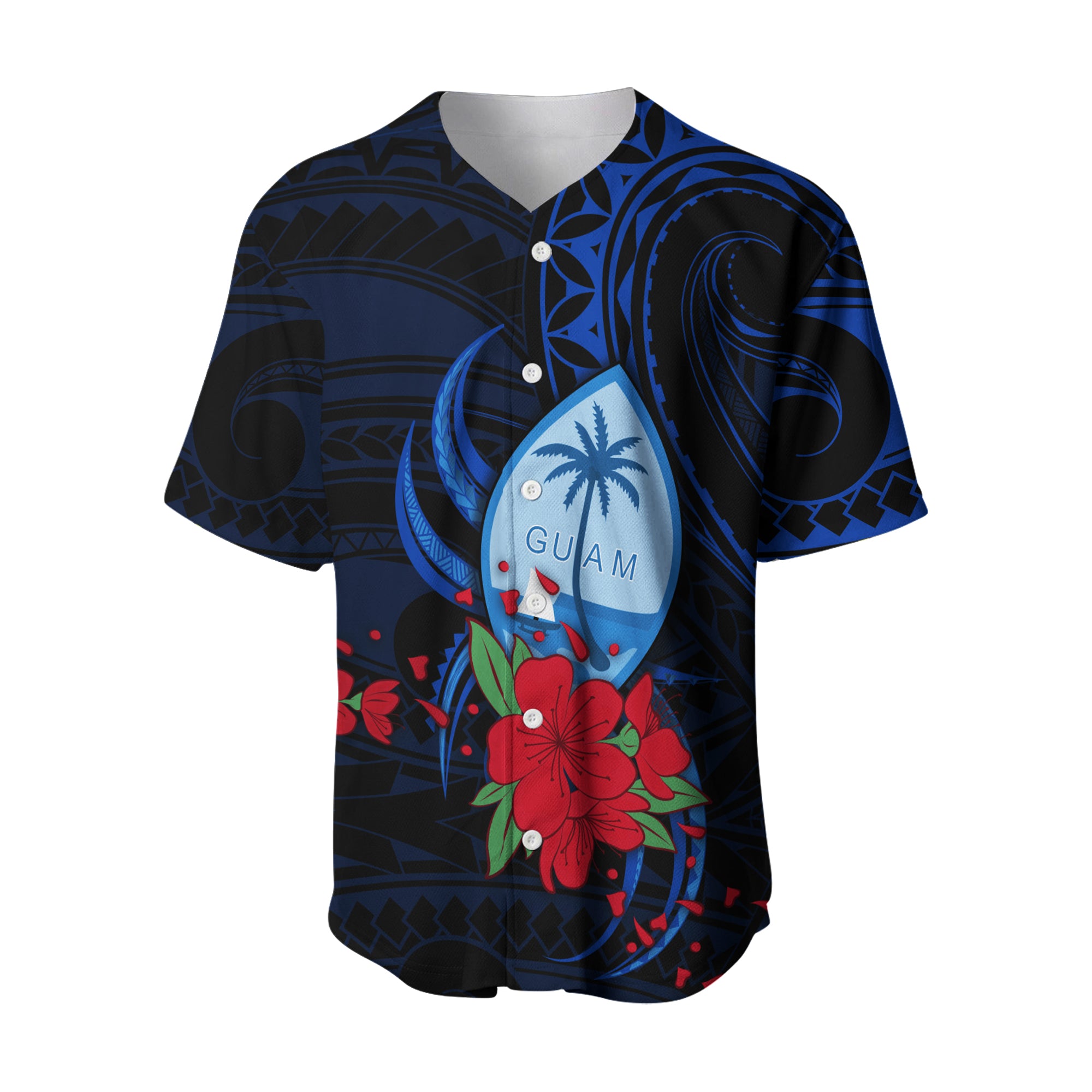 Guam Baseball Jersey Polynesian Flowers LT13 - Polynesian Pride