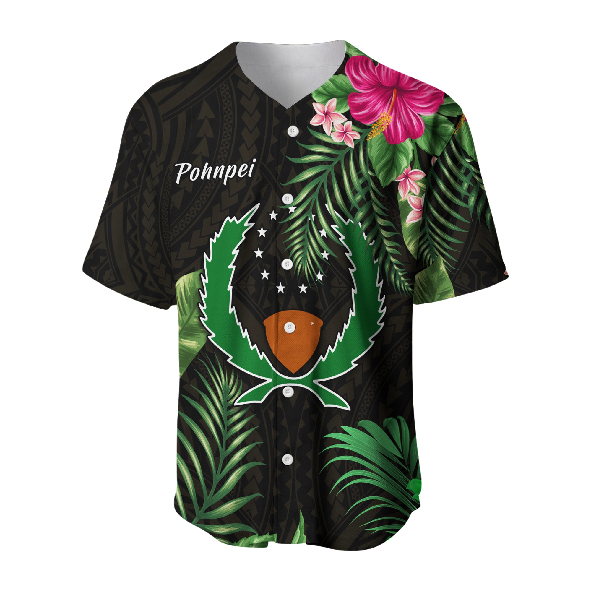 Pohnpei Micronesia Gold Baseball Jersey Tropical Flowers LT13 - Polynesian Pride