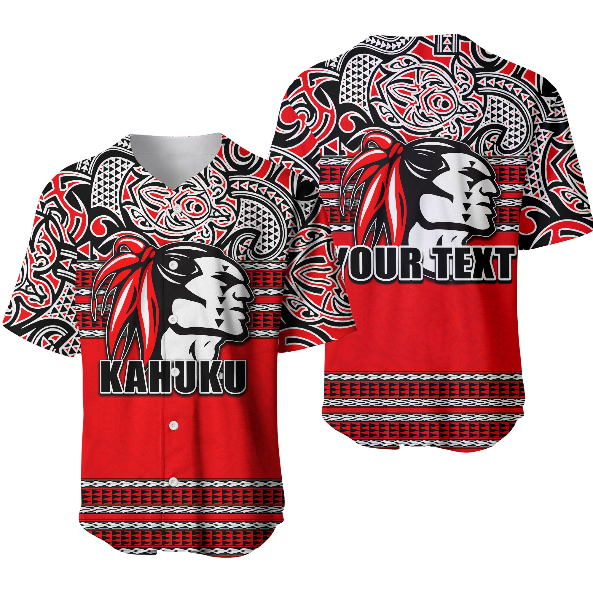 (Custom Personalised)Hawaii Kahuku High & Intermediate School Baseball jersey No.1 LT6 Red - Polynesian Pride