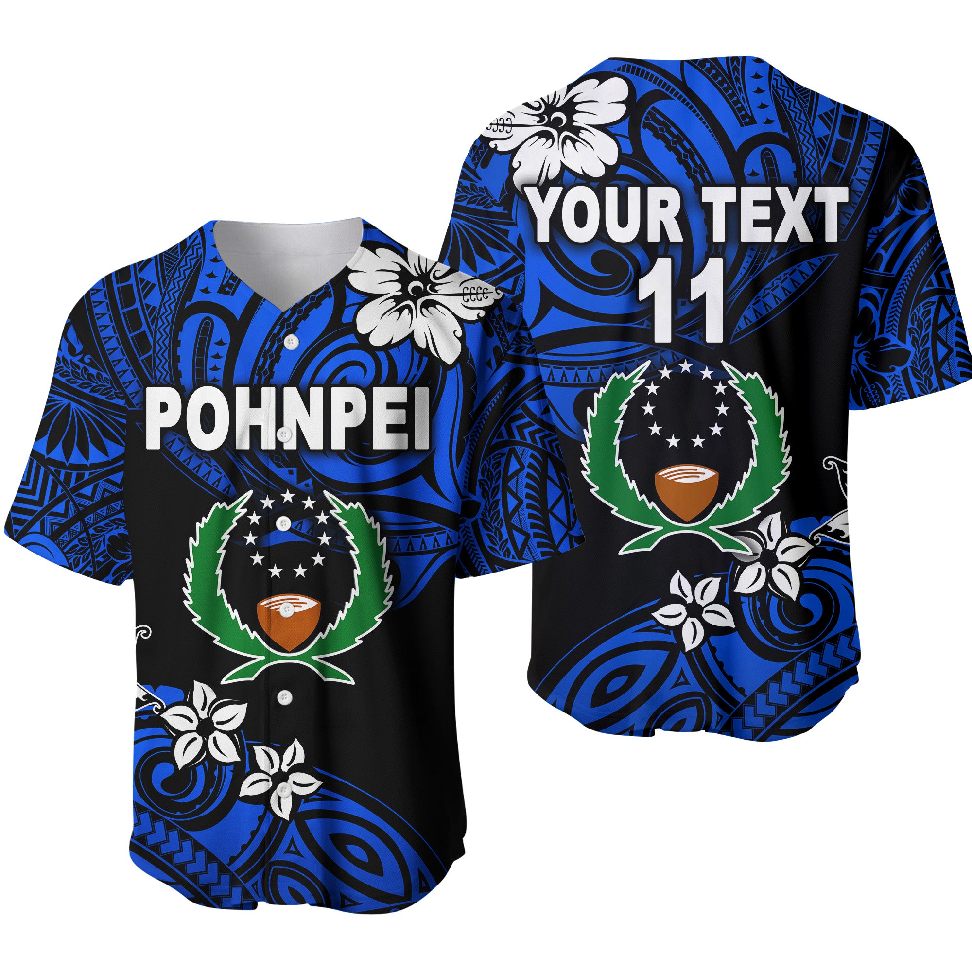 (Custom Personalised) FSM Pohnpei Baseball Jersey Unique Vibes - Blue LT8 Unisex Blue - Polynesian Pride