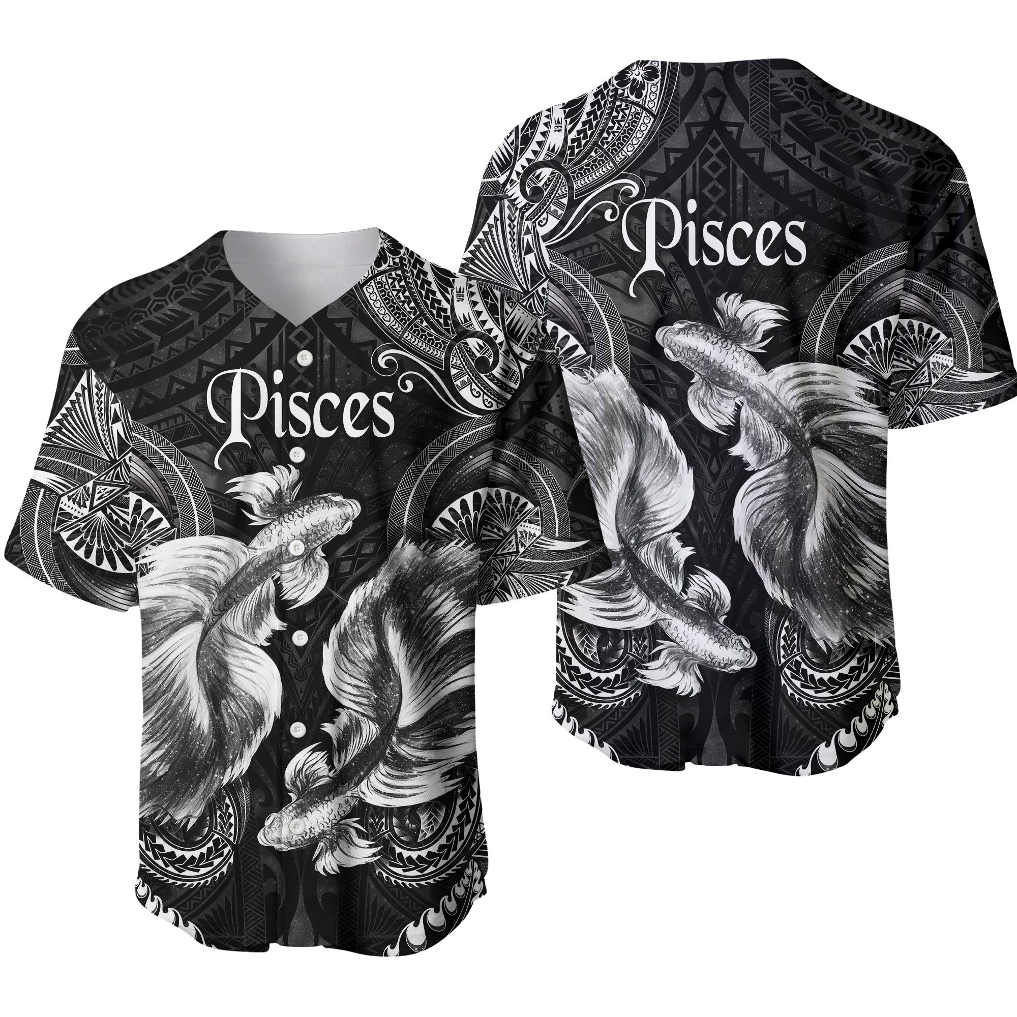 Pisces Zodiac Polynesian Baseball Jersey Unique Style - Black LT8 - Polynesian Pride