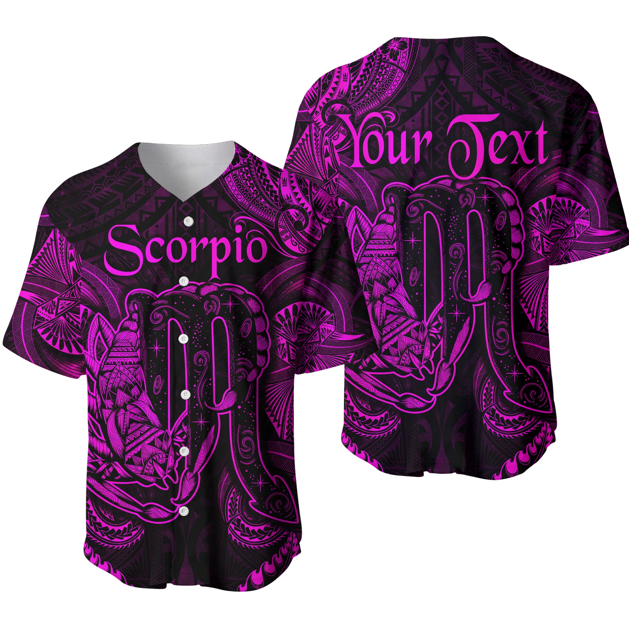 (Custom Personalised) Scorpio Zodiac Polynesian Baseball Jersey Unique Style - Pink LT8 - Polynesian Pride