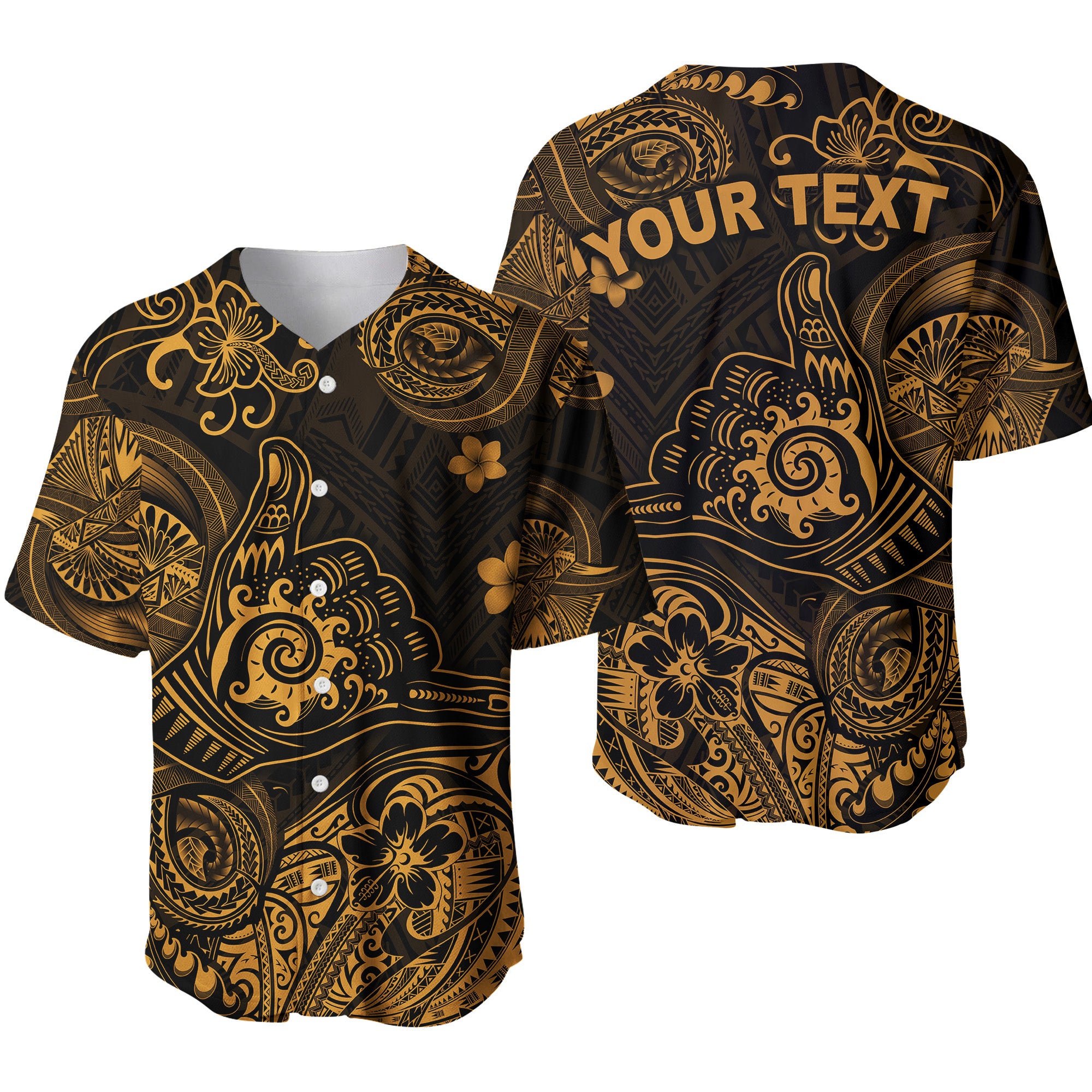 (Custom Personalised) Hawaii Shaka Polynesian Baseball Jersey Unique Style - Gold LT8 - Polynesian Pride