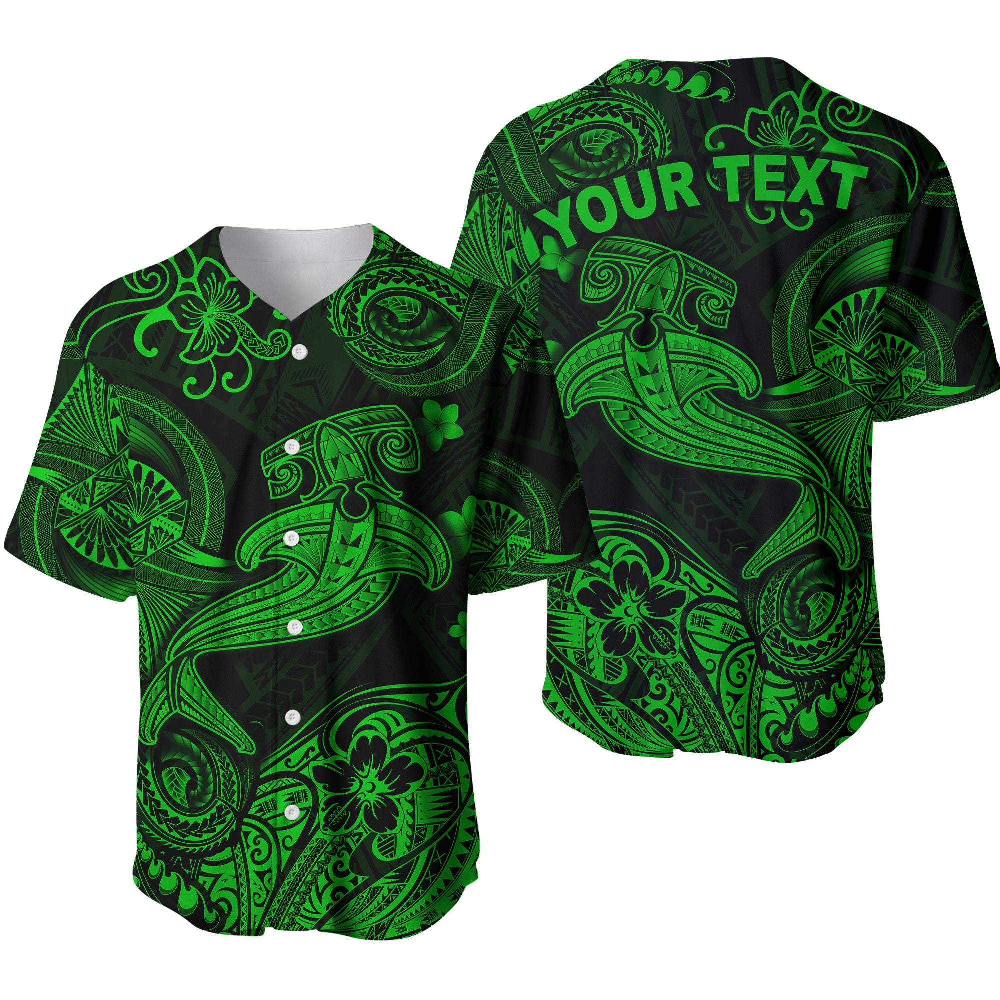 (Custom Personalised) Hawaii Hammer Shark Polynesian Baseball Jersey Unique Style - Green LT8 - Polynesian Pride