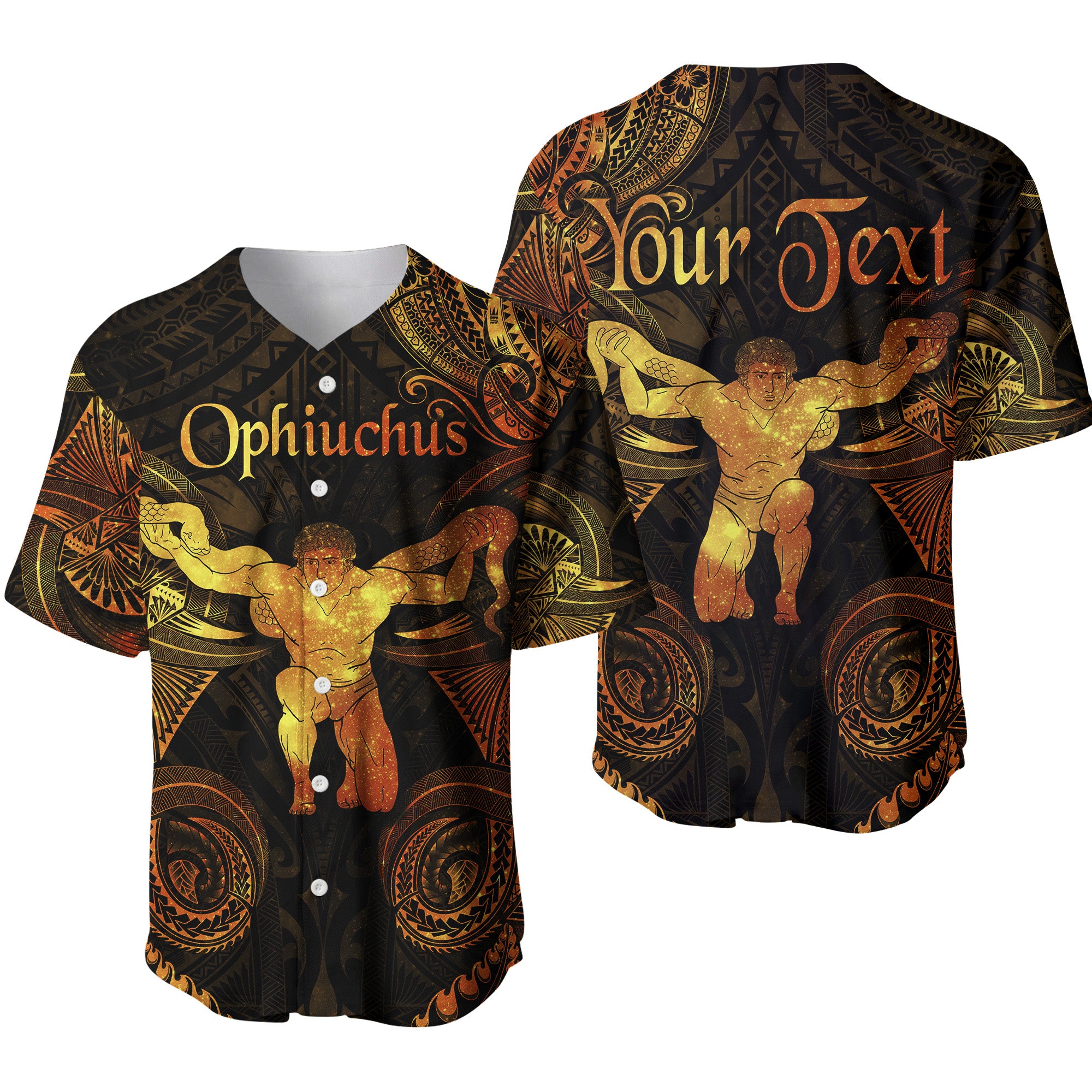 (Custom Personalised) Ophiuchus Zodiac Polynesian Baseball Jersey Unique Style - Gold LT8 - Polynesian Pride