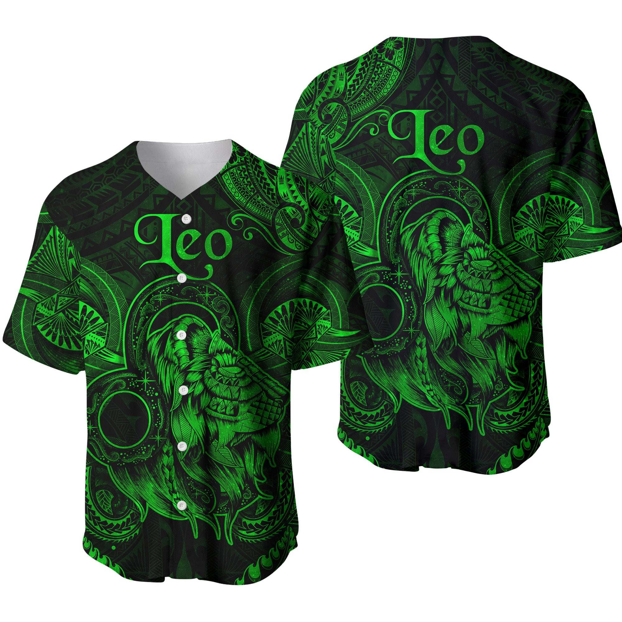 Leo Zodiac Polynesian Baseball Jersey Unique Style - Green LT8 - Polynesian Pride