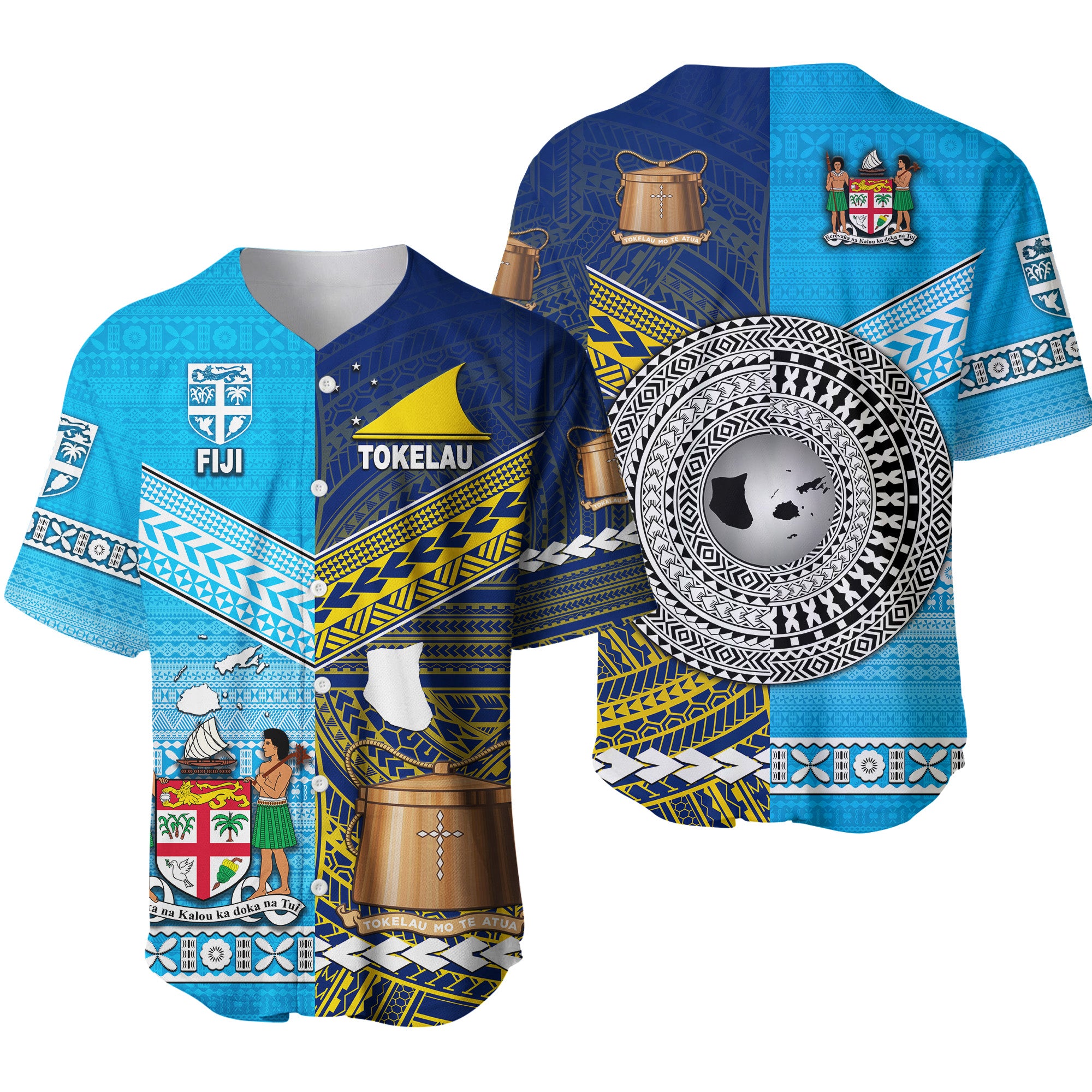 Fiji and Tokelau Baseball Jersey Together LT8 Unisex Blue - Polynesian Pride