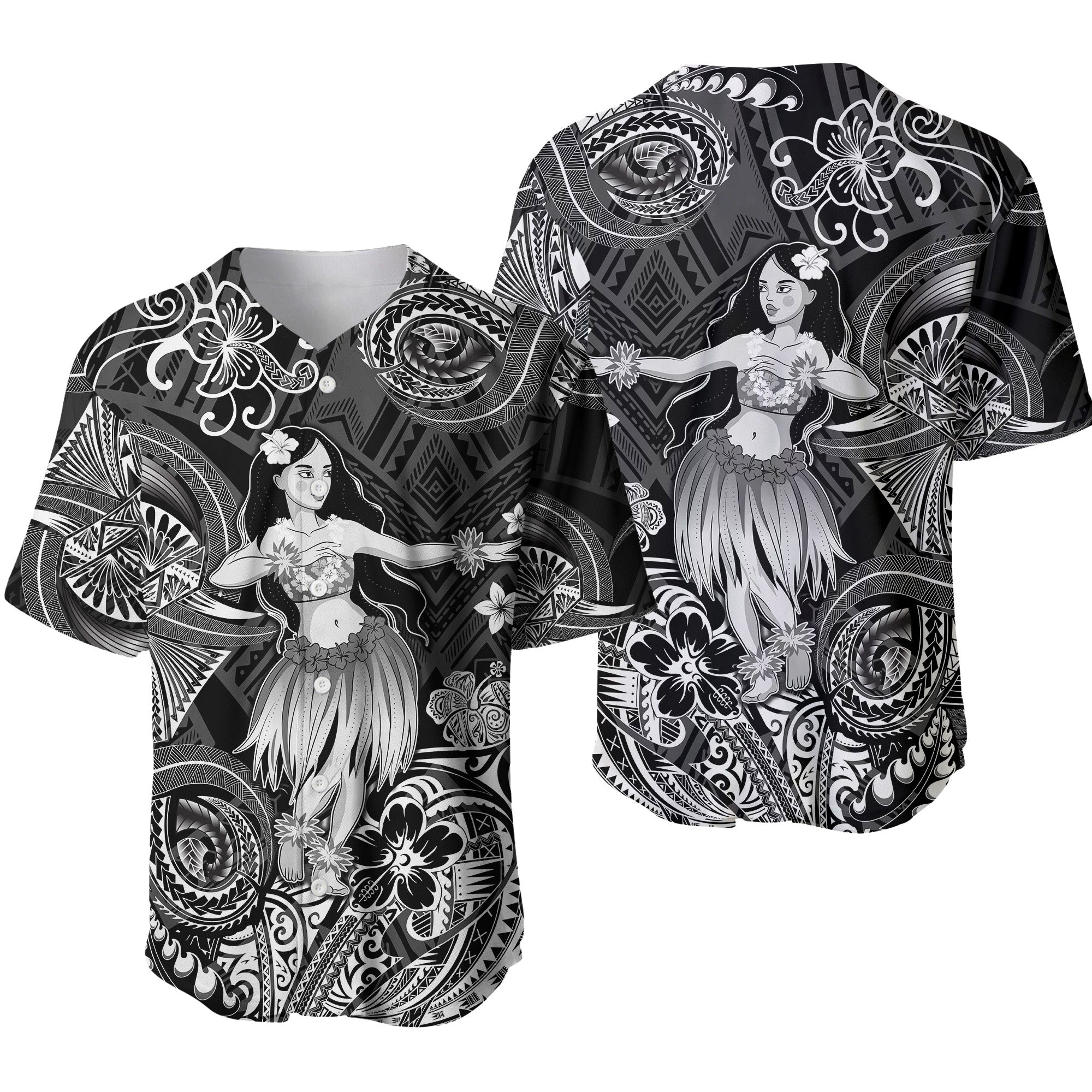 Hawaii Hula Girl Polynesian Baseball Jersey Unique Style - Black LT8 - Polynesian Pride