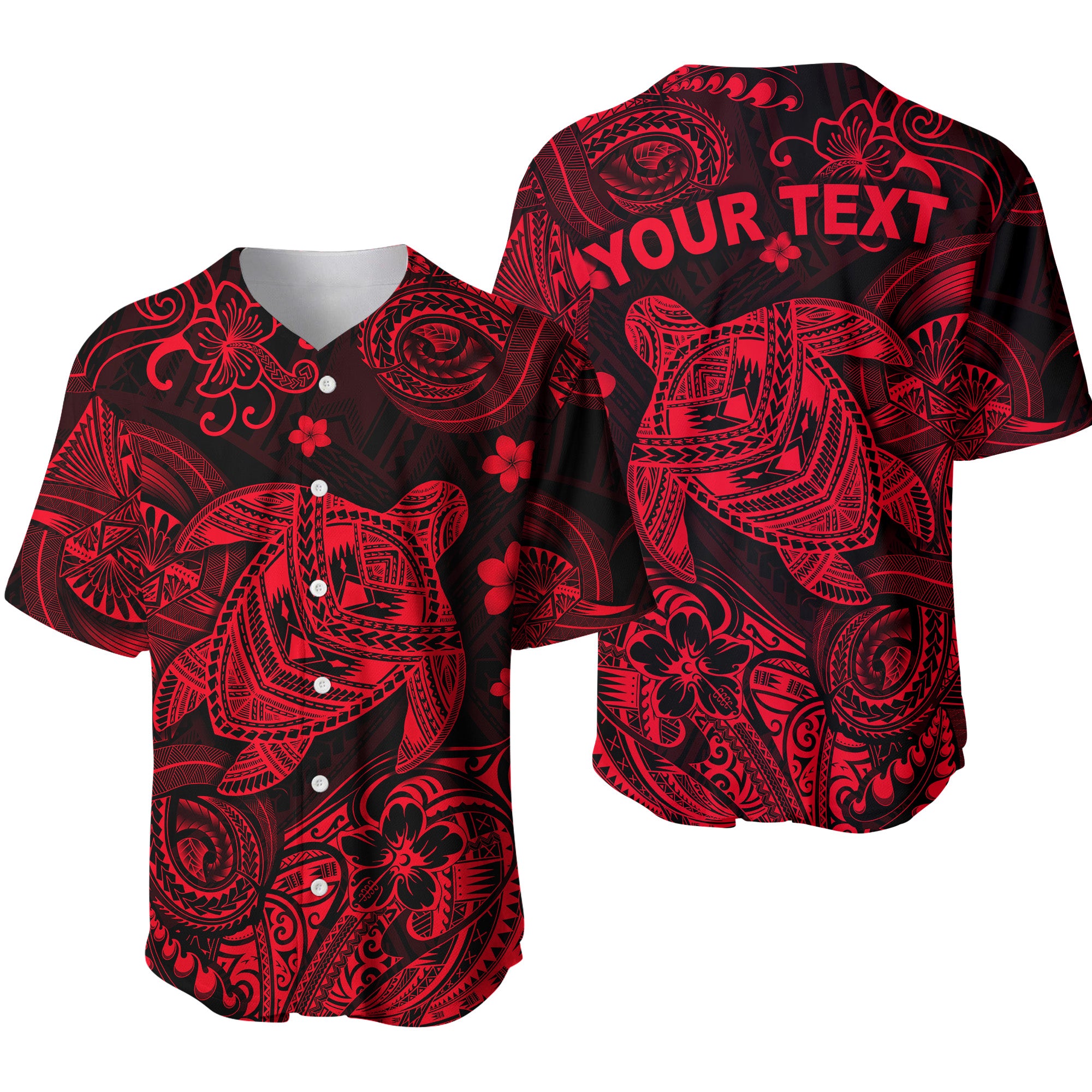 (Custom Personalised) Hawaii Turtle Polynesian Baseball Jersey Plumeria Flower Unique Style - Red LT8 - Polynesian Pride