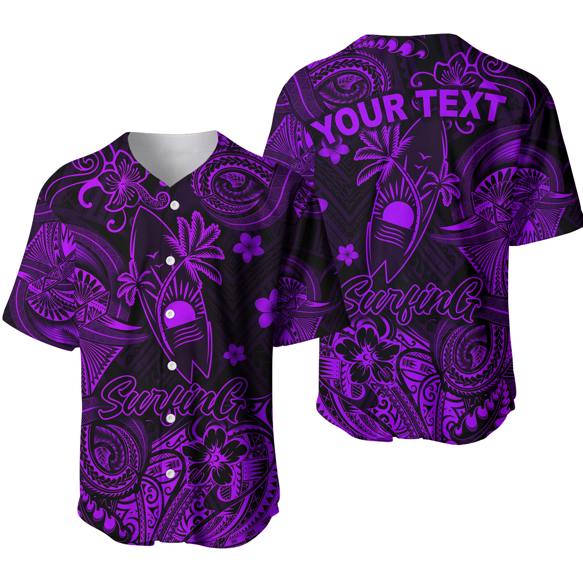 (Custom Personalised) Hawaii Surfing Polynesian Baseball Jersey Unique Style - Purple LT8 - Polynesian Pride