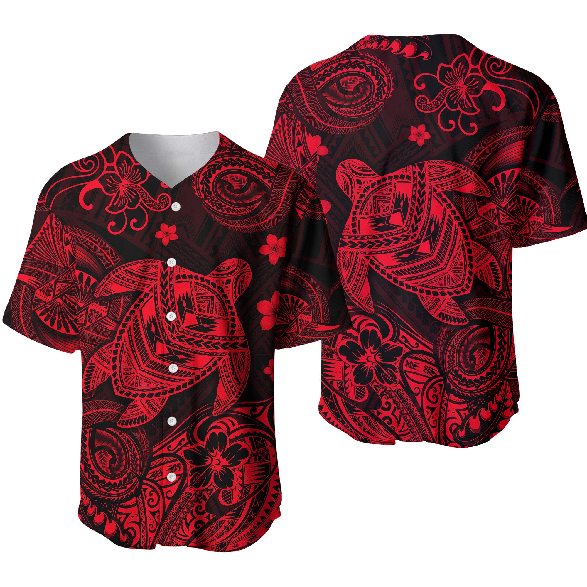 Hawaii Turtle Polynesian Baseball Jersey Plumeria Flower Unique Style - Red LT8 - Polynesian Pride