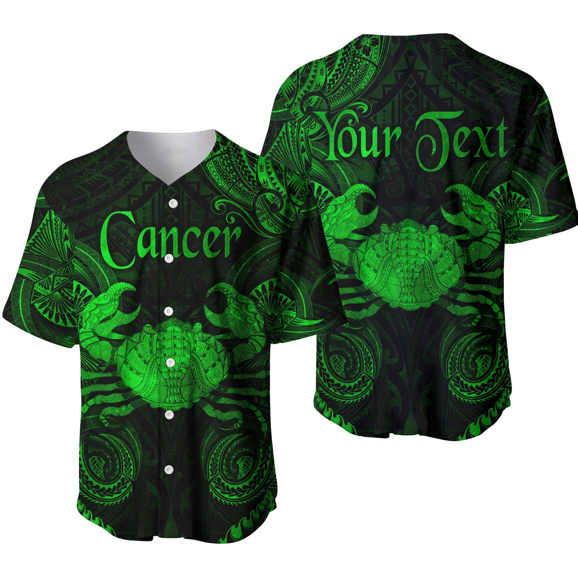 (Custom Personalised) Cancer Zodiac Polynesian Baseball Jersey Unique Style - Green LT8 - Polynesian Pride