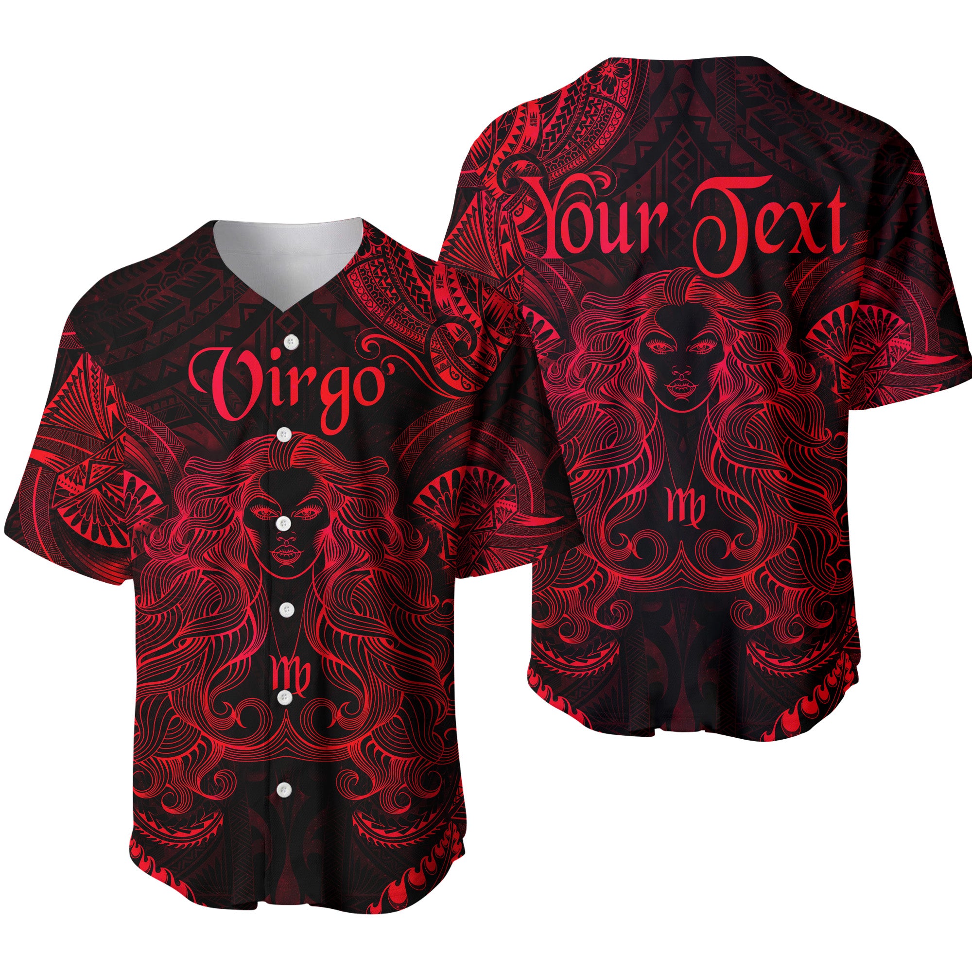 (Custom Personalised) Virgo Zodiac Polynesian Baseball Jersey Unique Style - Red LT8 - Polynesian Pride