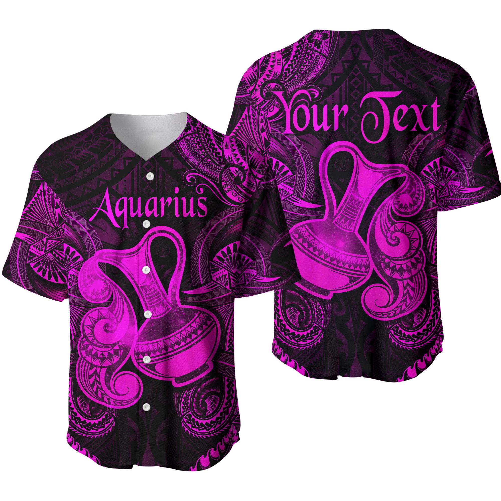 (Custom Personalised) Aquarius Zodiac Polynesian Baseball Jersey Unique Style - Pink LT8 - Polynesian Pride