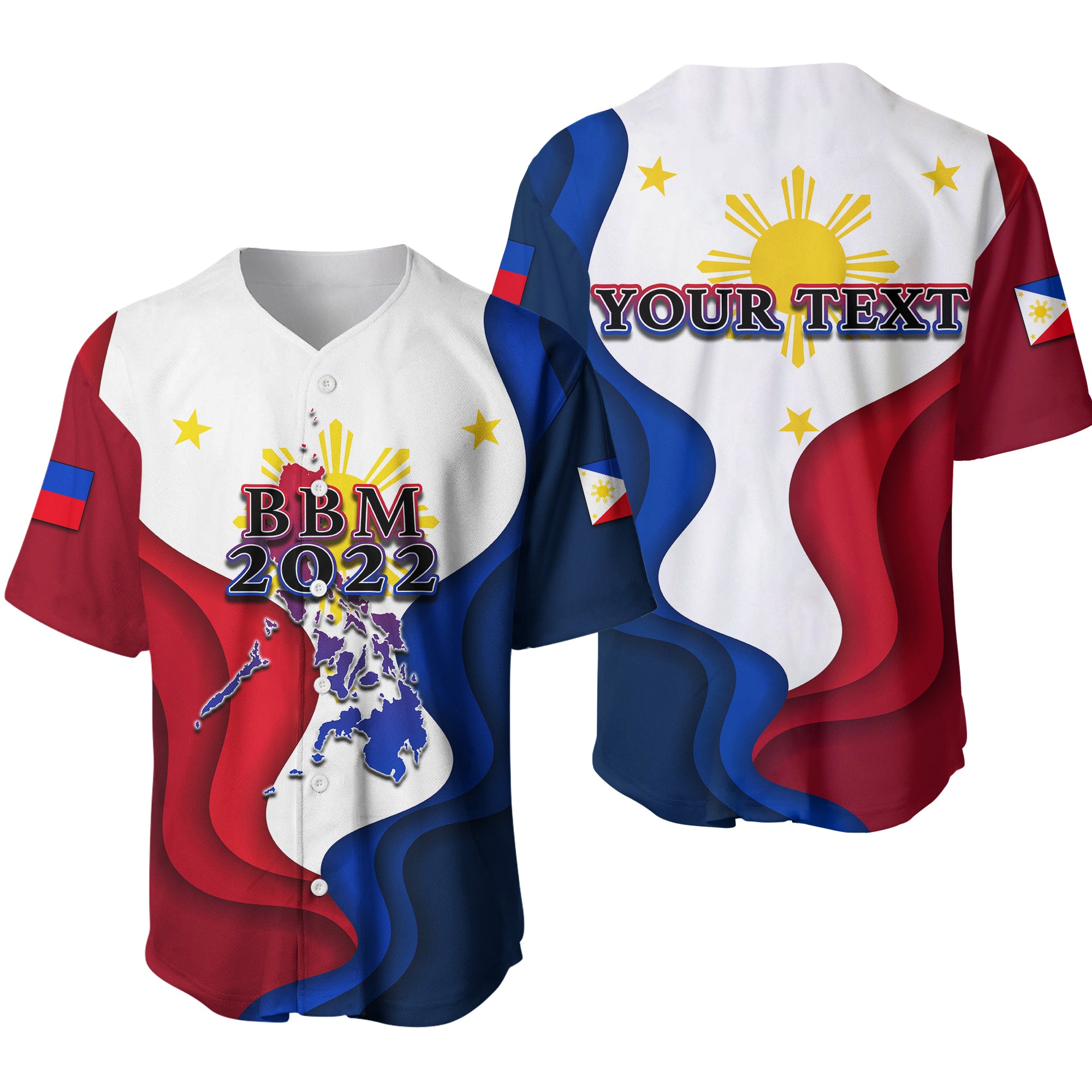 (Custom Personalised)Philippines Baseball Shirt BBM 2022 Flag Style LT6 Unisex Red - Polynesian Pride