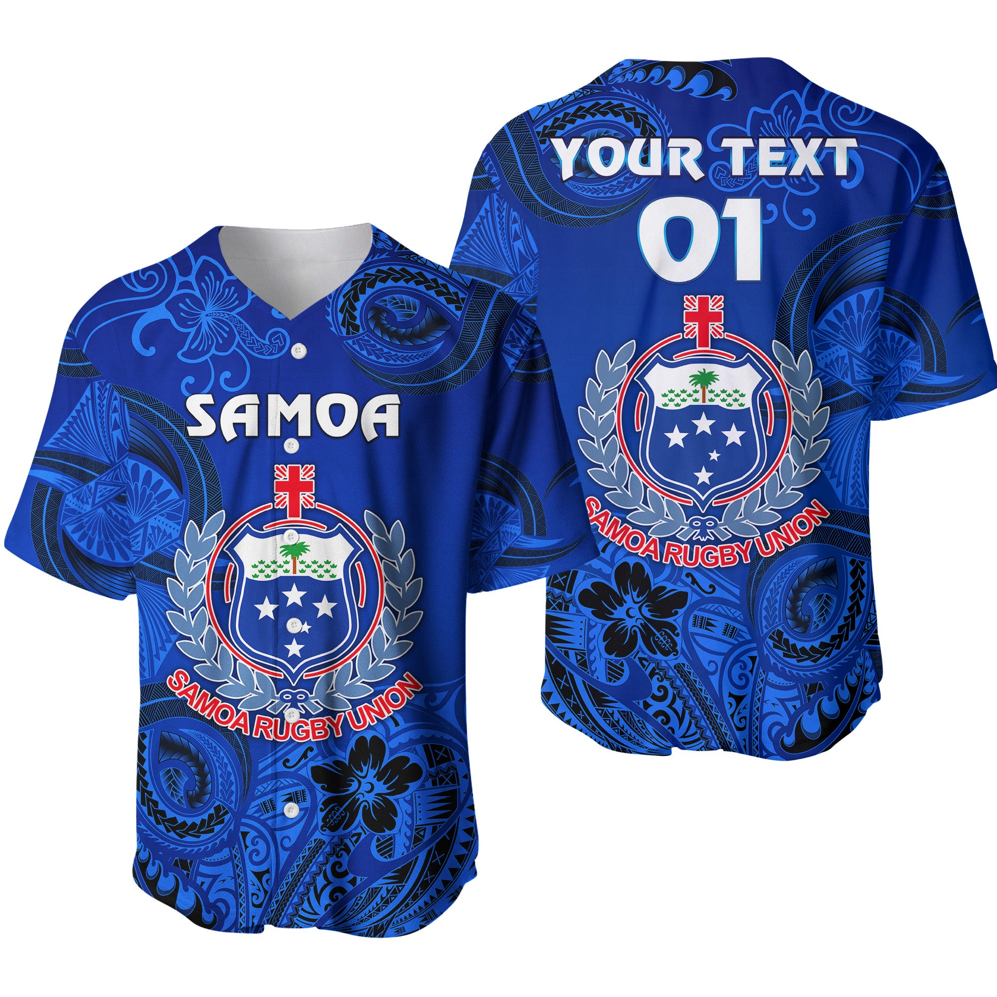 (Custom Personalised) Samoa Manu Baseball Jersey Rugby Unique Style - Full Blue LT8 - Polynesian Pride