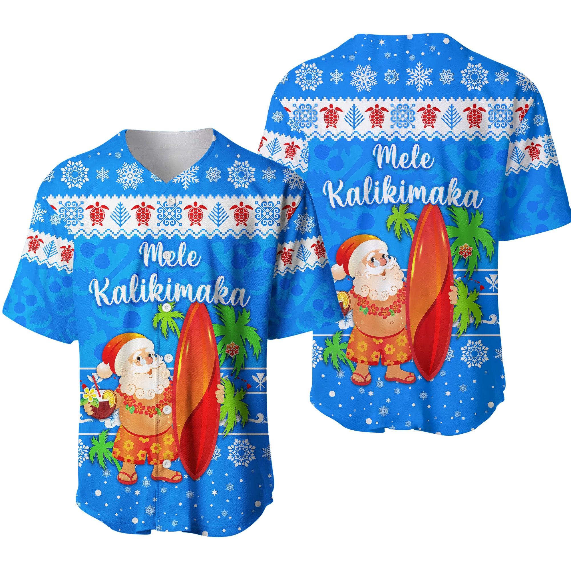 Hawaii Christmas Baseball Jersey Santa Claus Surfing Simple Style - Blue LT8 - Polynesian Pride