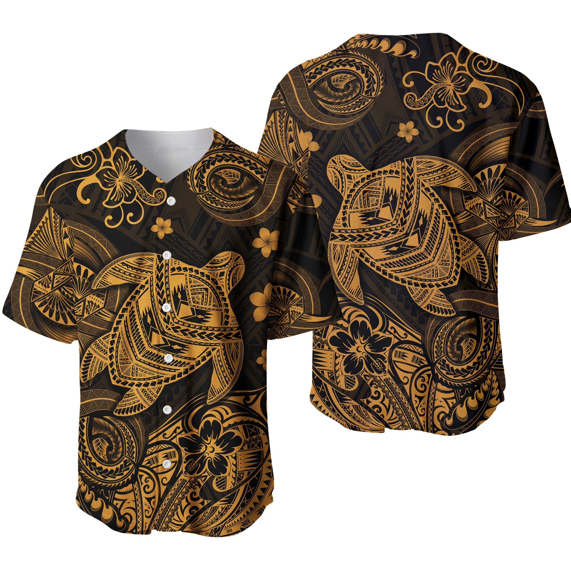 Hawaii Turtle Polynesian Baseball Jersey Plumeria Flower Unique Style - Gold LT8 - Polynesian Pride