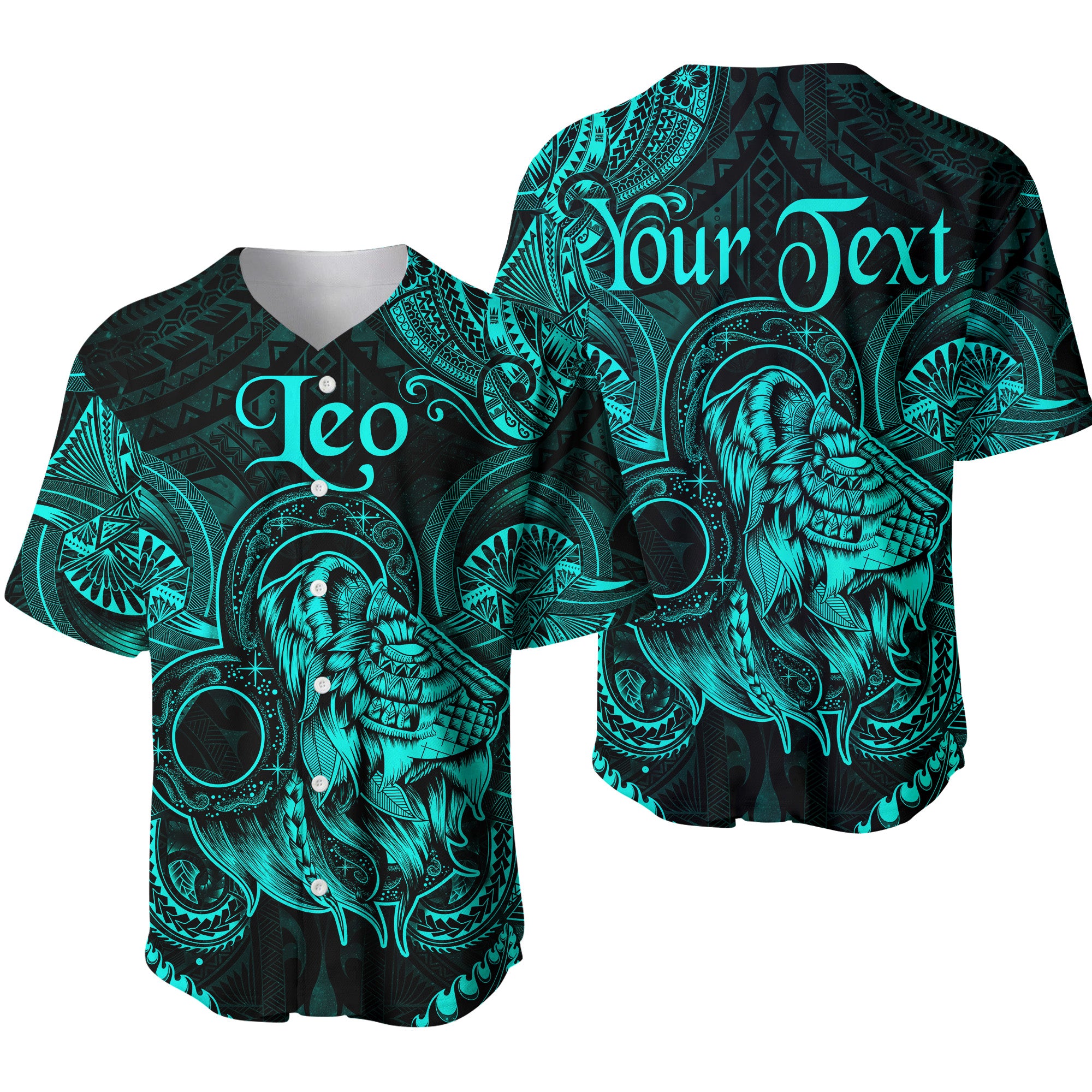 (Custom Personalised) Leo Zodiac Polynesian Baseball Jersey Unique Style - Turquoise LT8 - Polynesian Pride