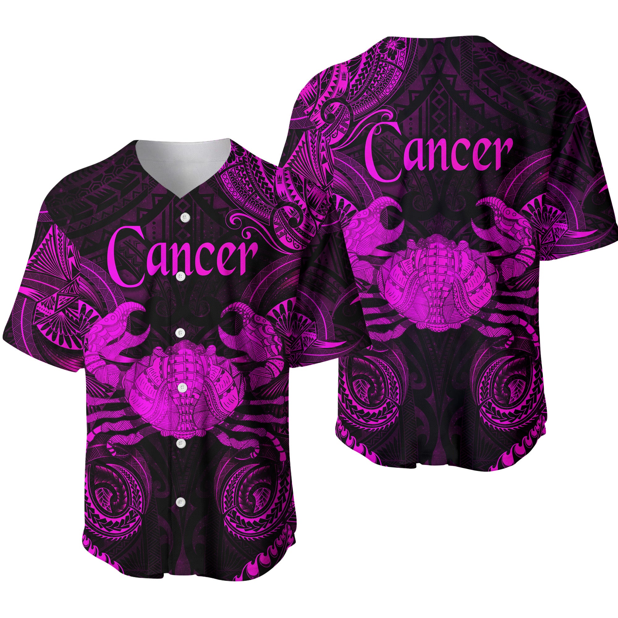 Cancer Zodiac Polynesian Baseball Jersey Unique Style - Pink LT8 - Polynesian Pride