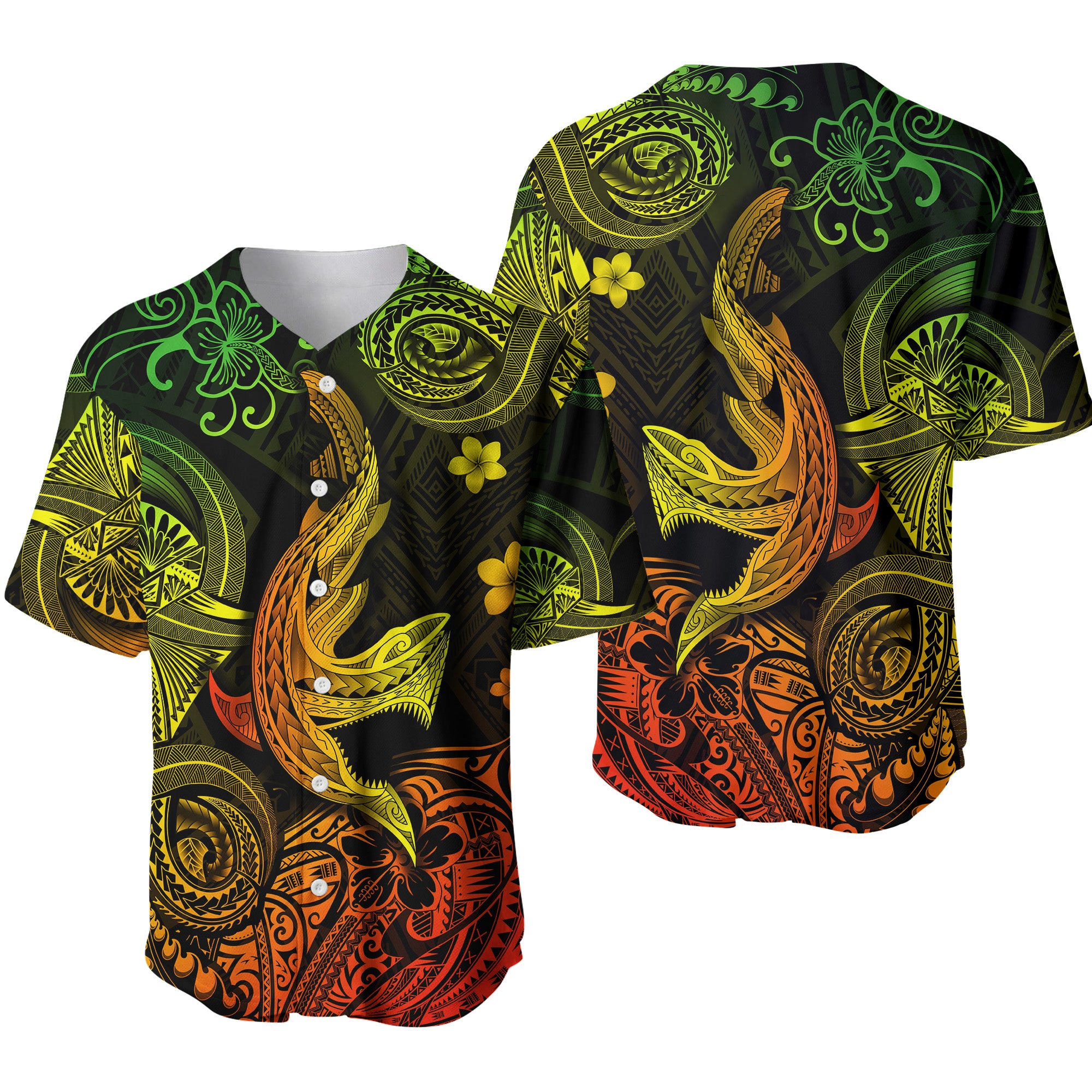 Hawaii Angry Shark Polynesian Baseball Jersey Unique Style - Reggae LT8 - Polynesian Pride