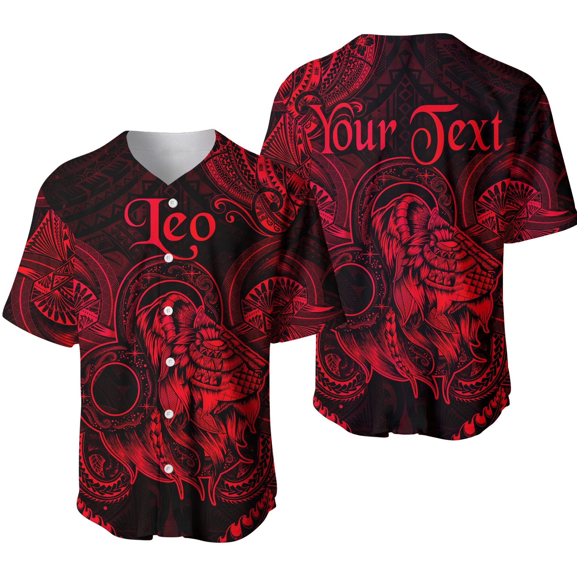 (Custom Personalised) Leo Zodiac Polynesian Baseball Jersey Unique Style - Red LT8 - Polynesian Pride