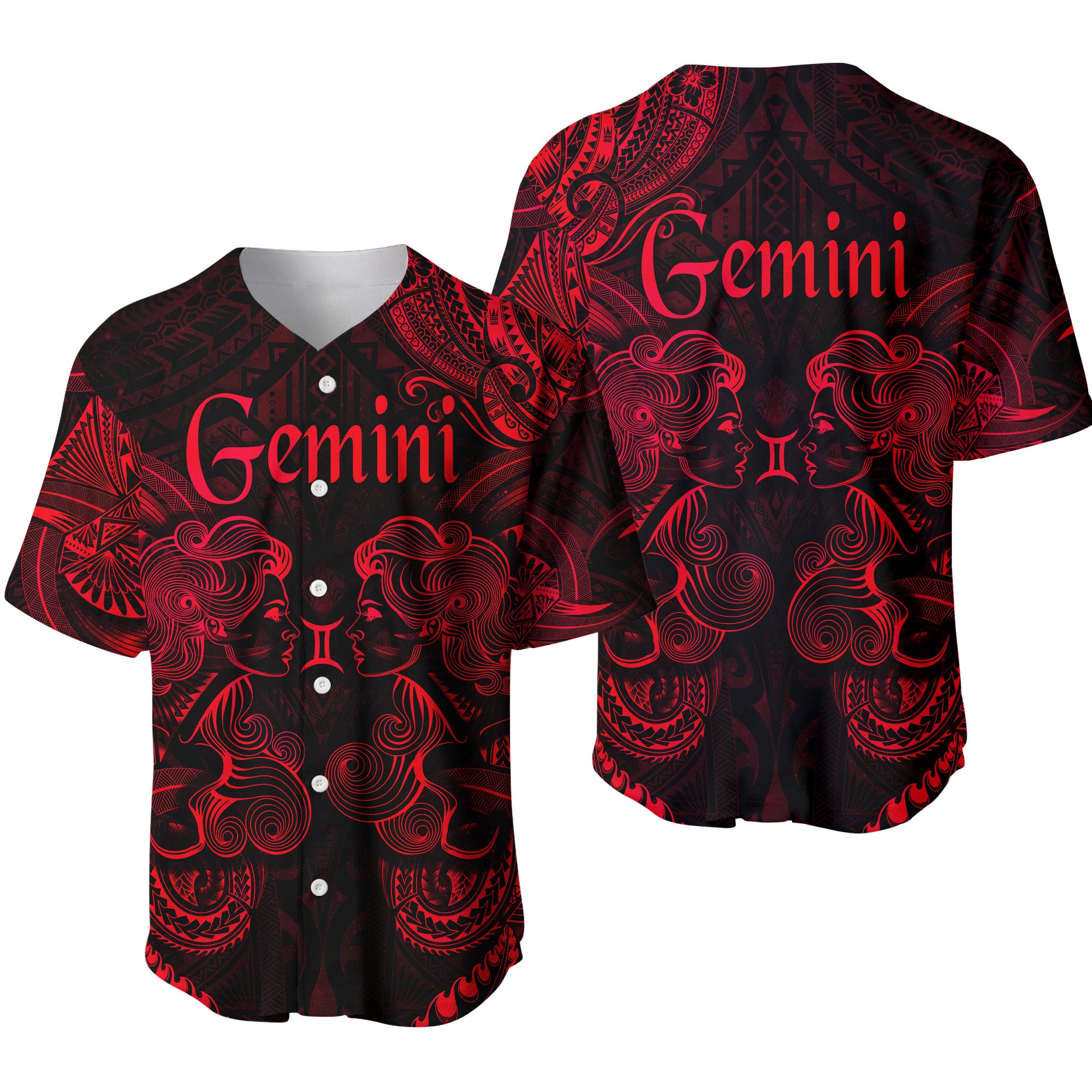 Gemini Zodiac Polynesian Baseball Jersey Unique Style - Red LT8 - Polynesian Pride