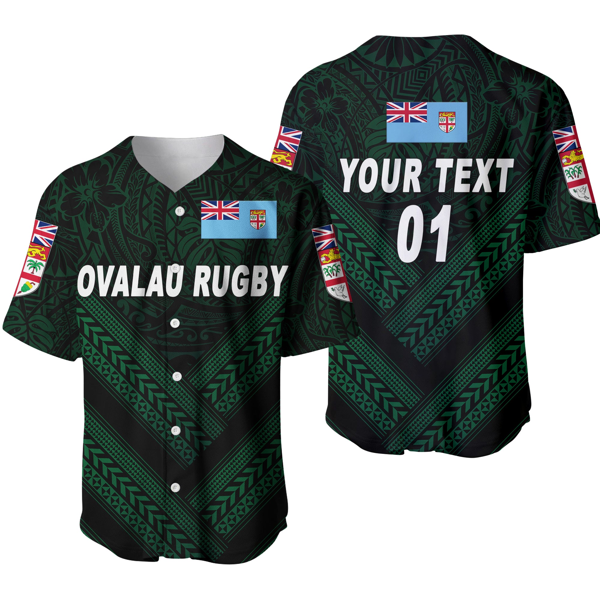 (Custom Personalised) Fiji Ovalau Rugby Baseball Jersey Dark Green Style, Custom Text And Number LT8 Unisex Blue - Polynesian Pride