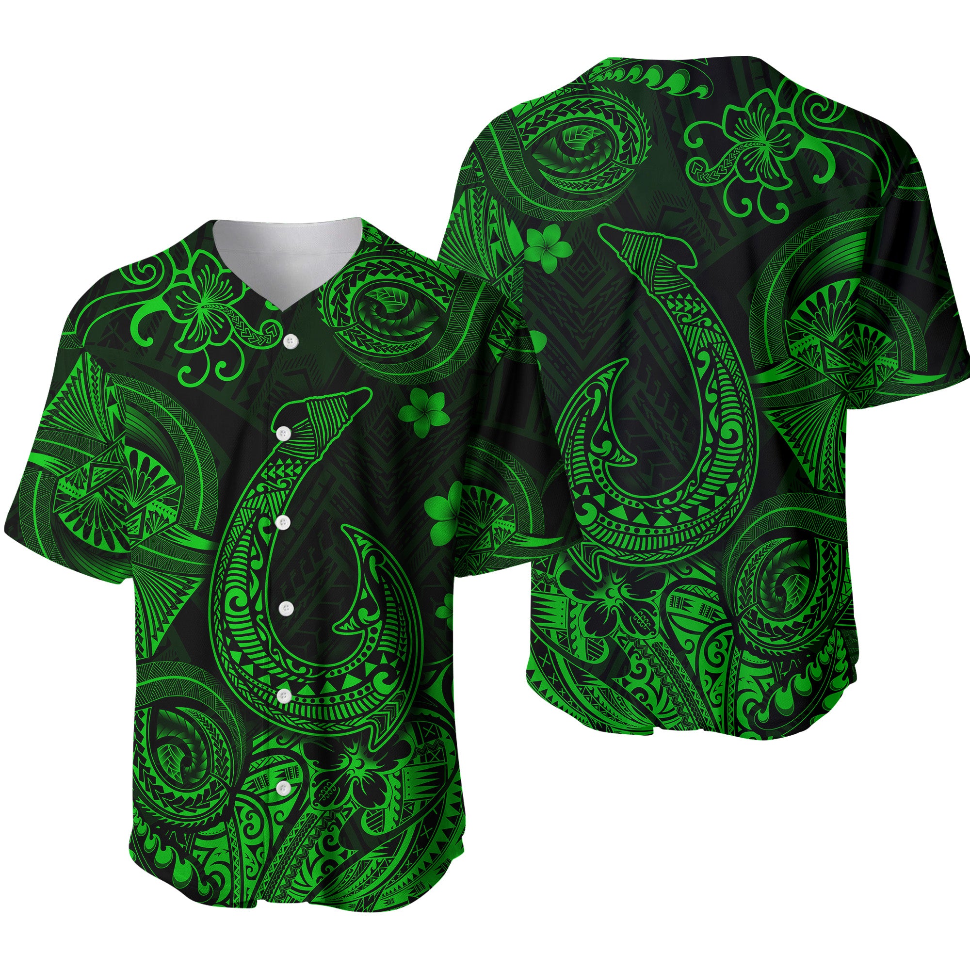 Hawaii Fish Hook Polynesian Baseball Jersey Unique Style - Green LT8 - Polynesian Pride