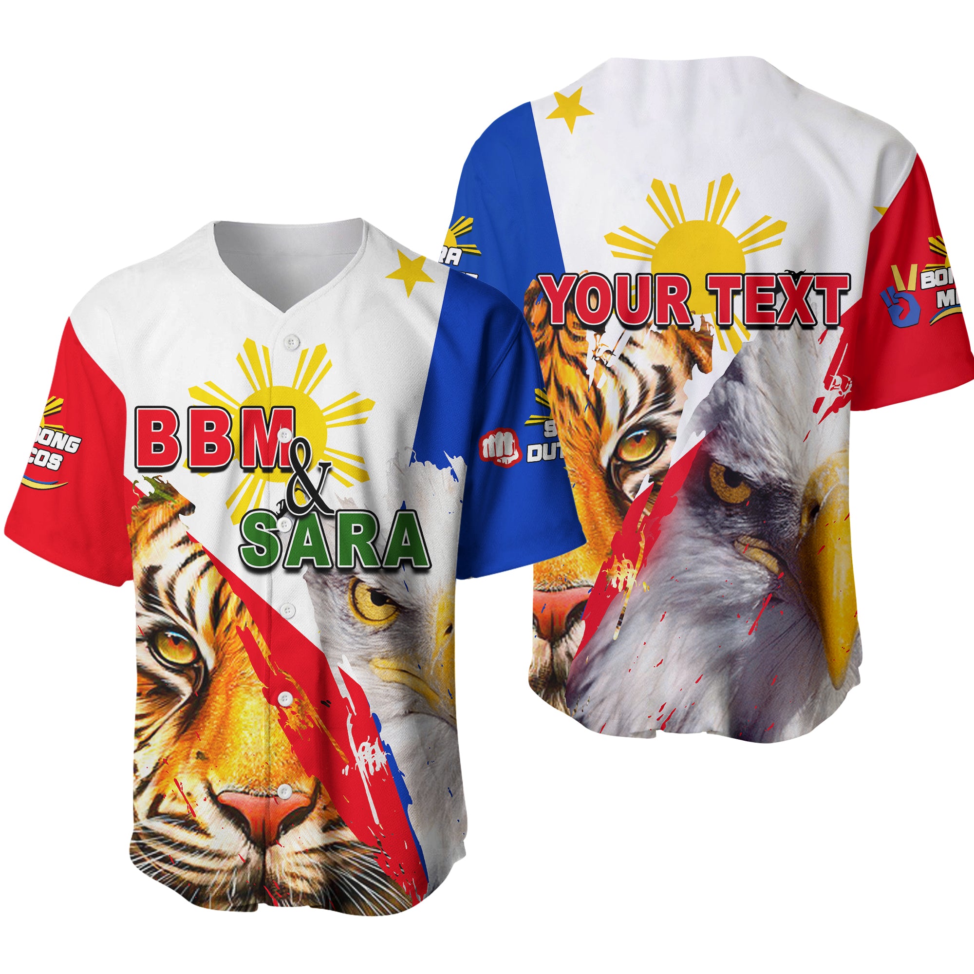 (Custom Personalised) Philippines Baseball Shirt BBM AND SARA Tiger - Eagles LT6 Unisex Red - Polynesian Pride