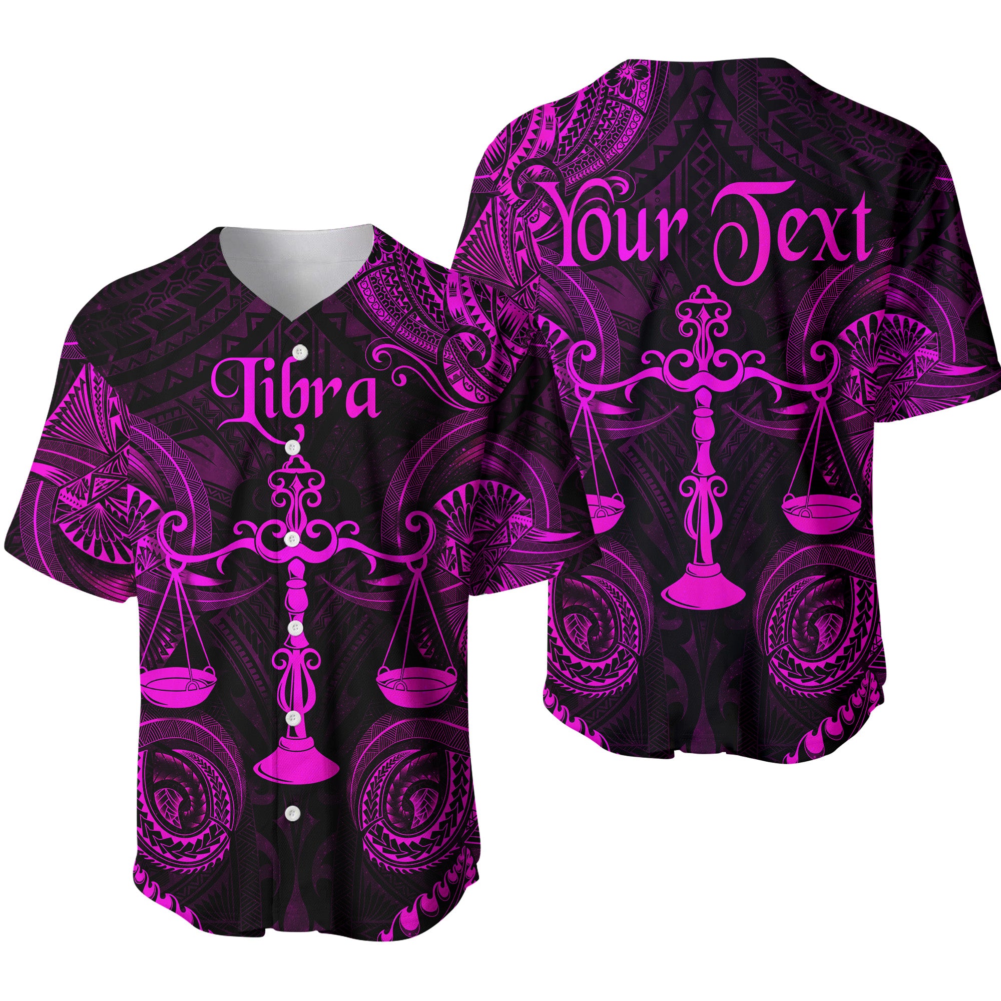 (Custom Personalised) Libra Zodiac Polynesian Baseball Jersey Unique Style - Pink LT8 - Polynesian Pride