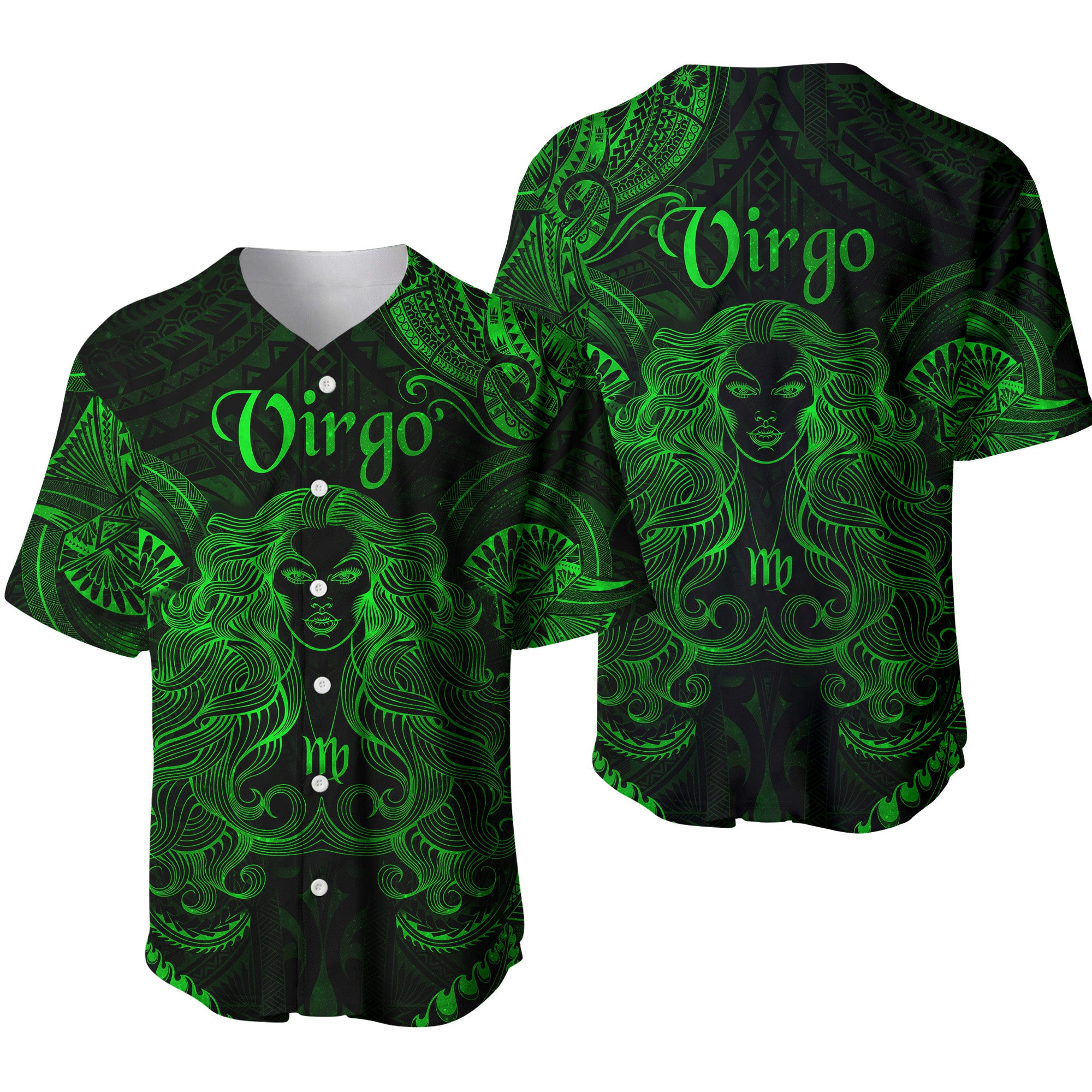 Virgo Zodiac Polynesian Baseball Jersey Unique Style - Green LT8 - Polynesian Pride