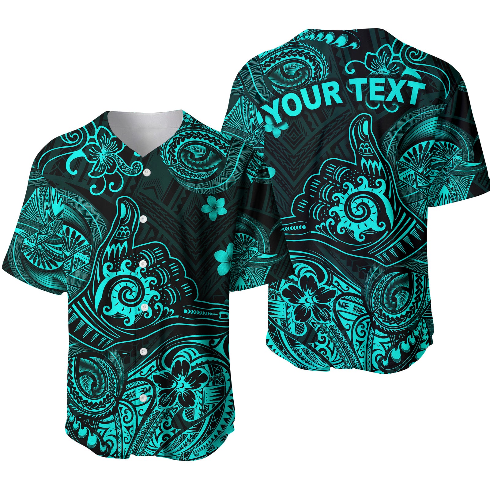 (Custom Personalised) Hawaii Shaka Polynesian Baseball Jersey Unique Style - Turquoise LT8 - Polynesian Pride