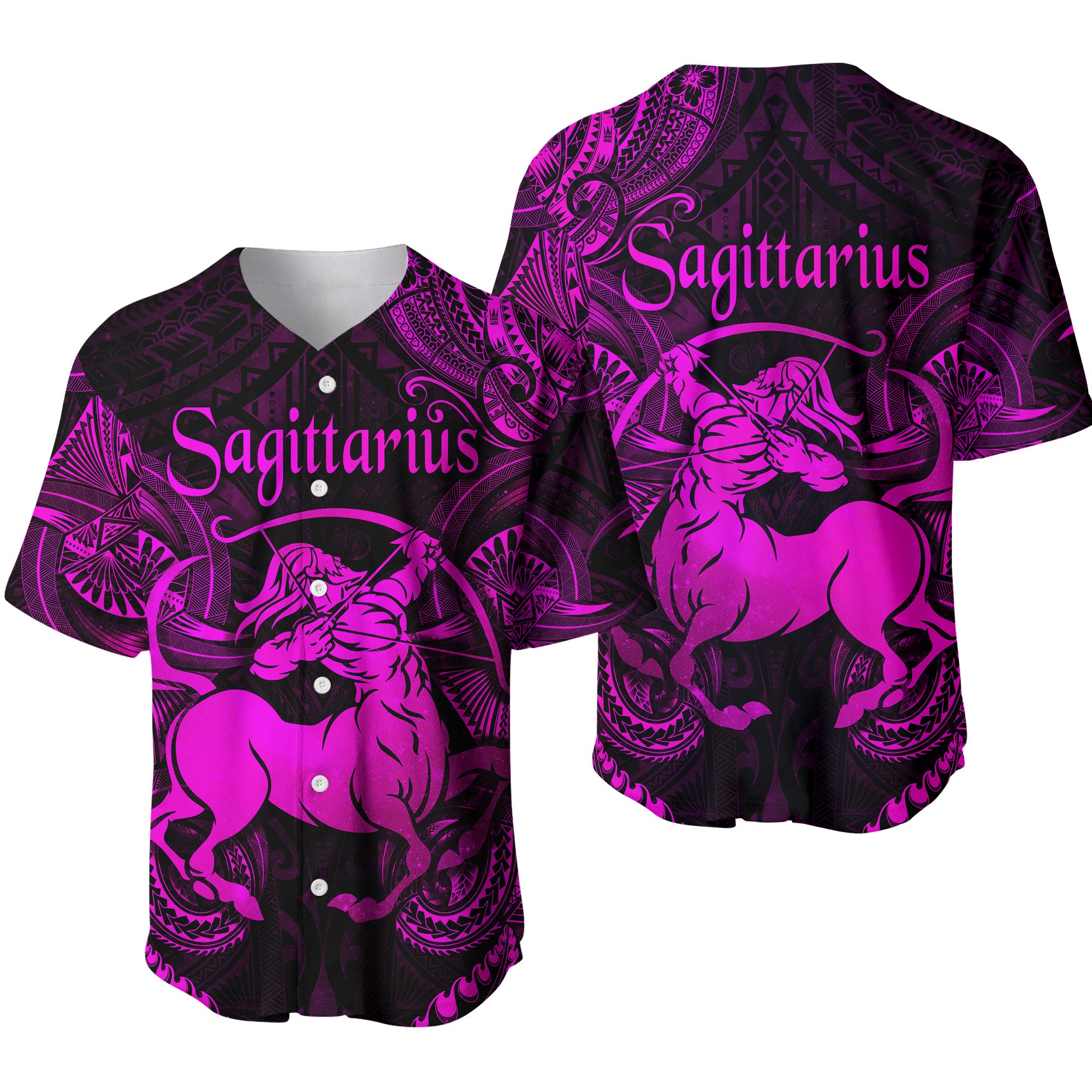 Sagittarius Zodiac Polynesian Baseball Jersey Unique Style - Pink LT8 - Polynesian Pride