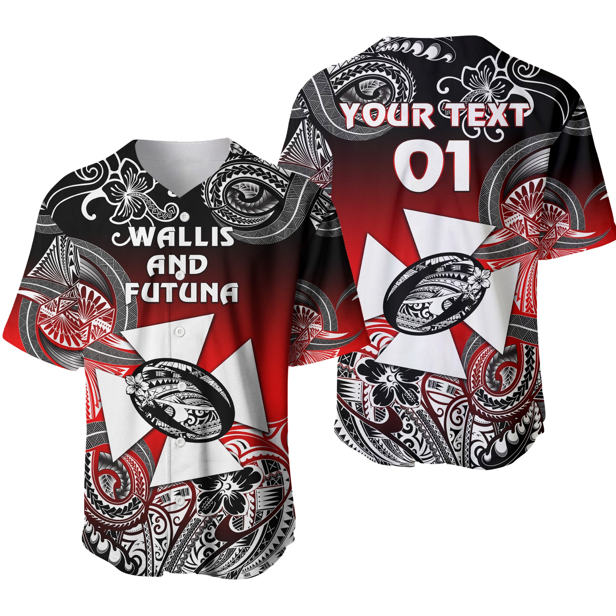 (Custom Personalised) Wallis and Futuna Polynesian Baseball Jersey Unique Style - Gradient Red Black LT8 - Polynesian Pride