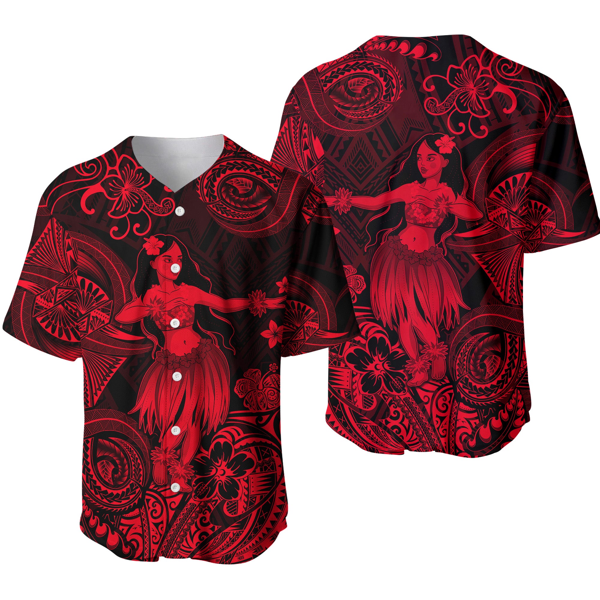 Hawaii Hula Girl Polynesian Baseball Jersey Unique Style - Red LT8 - Polynesian Pride