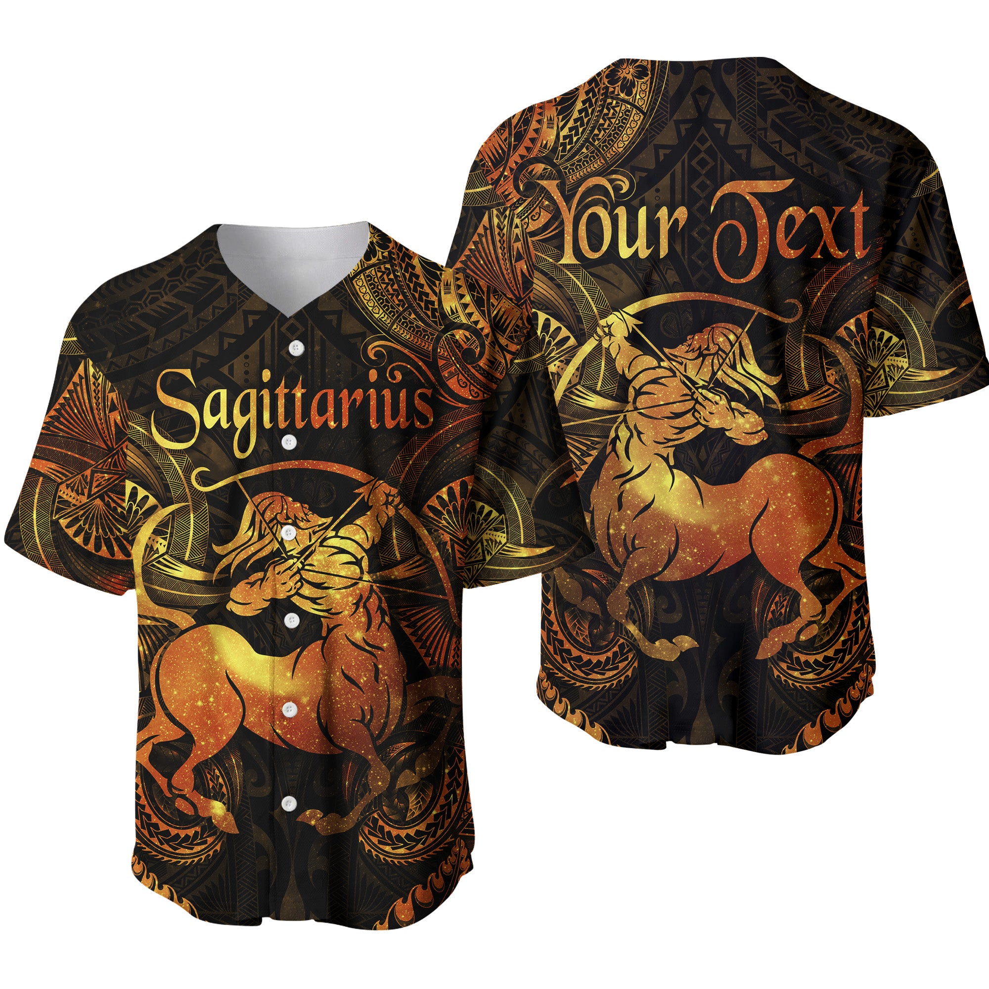 (Custom Personalised) Sagittarius Zodiac Polynesian Baseball Jersey Unique Style - Gold LT8 - Polynesian Pride