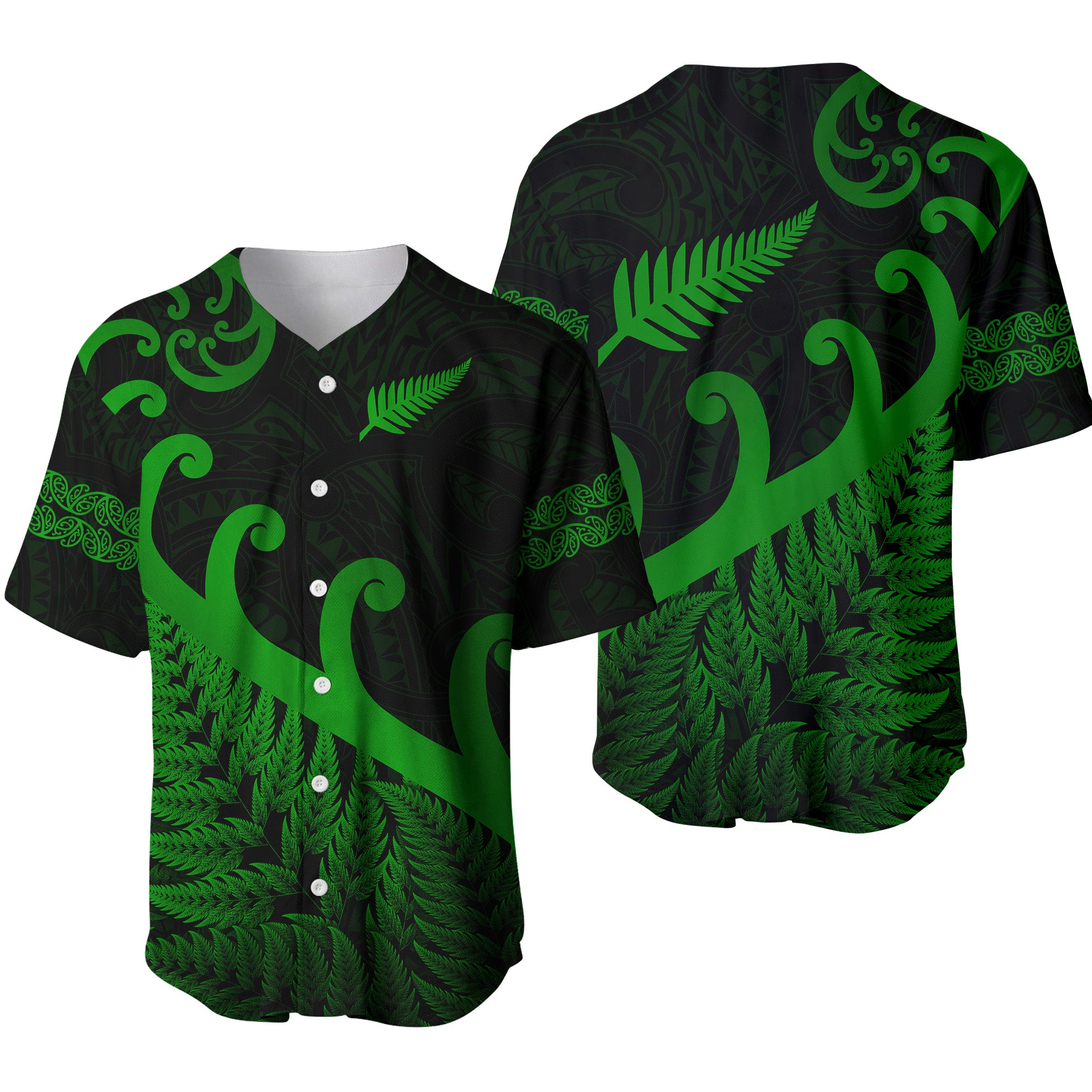 New Zealand Rugby Maori Baseball Jersey Silver Fern Koru Vibes - Green LT8 - Polynesian Pride