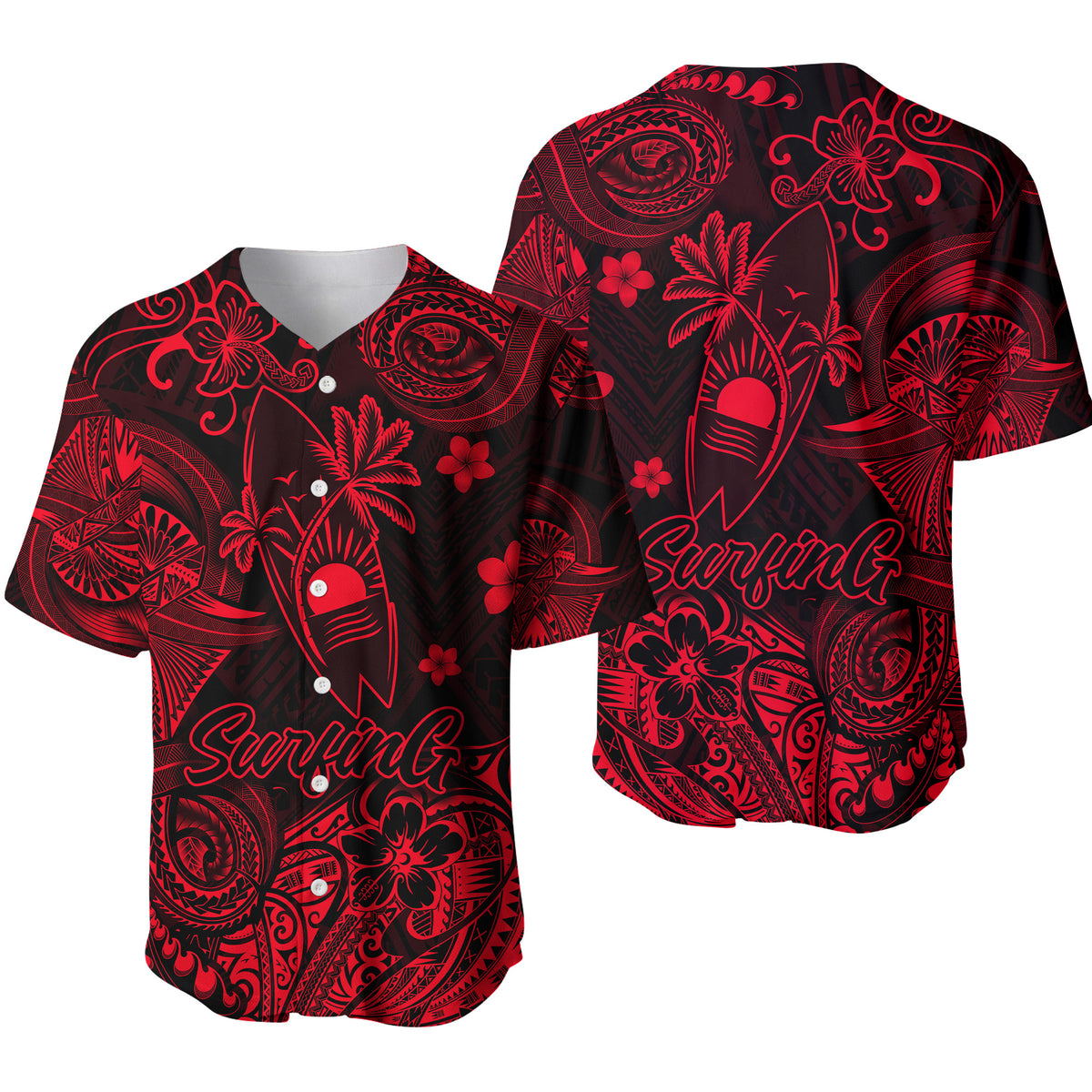 Hawaii Surfing Polynesian Baseball Jersey Unique Style - Red LT8 - Polynesian Pride