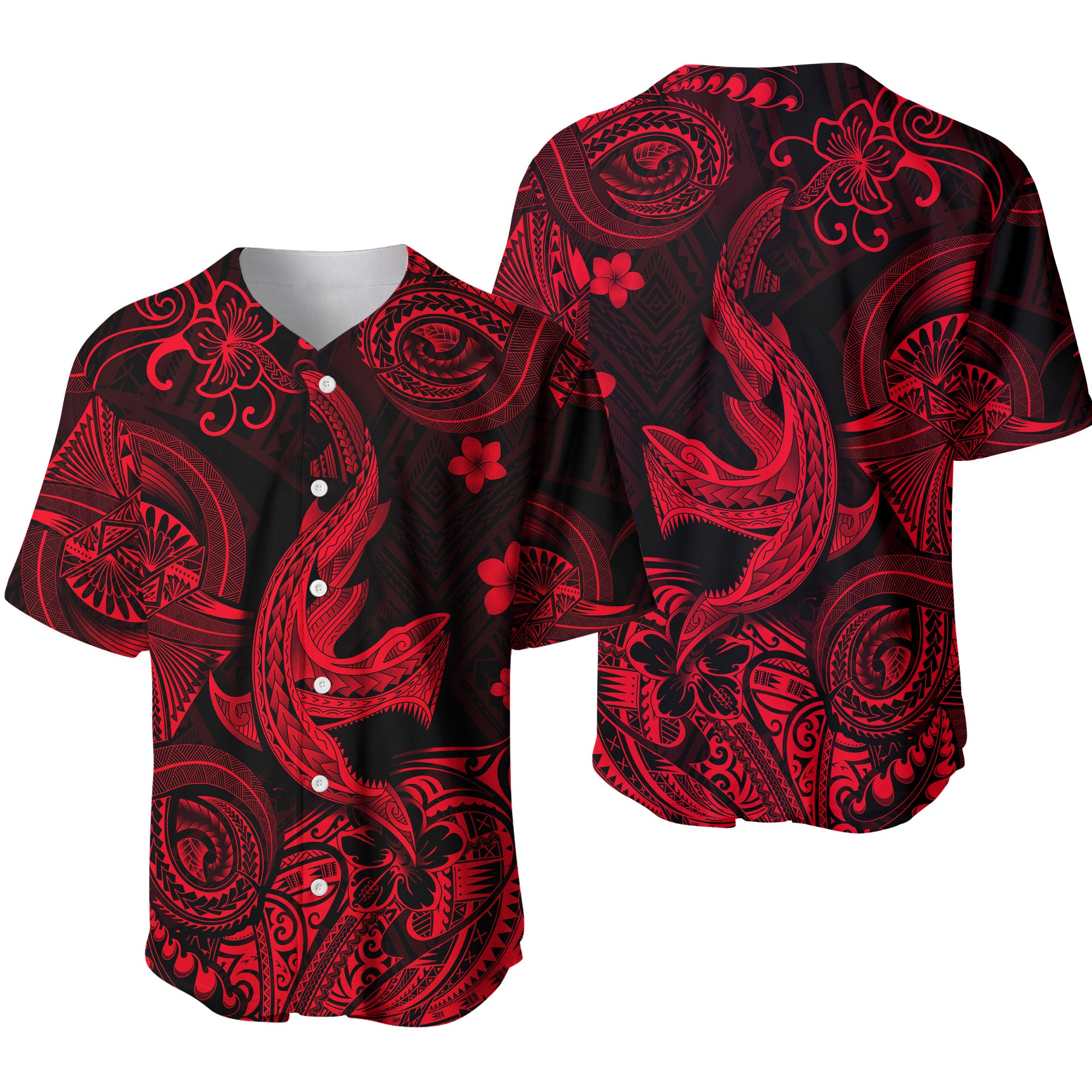 Hawaii Shark Angry Polynesian Baseball Jersey Unique Style - Red LT8 - Polynesian Pride