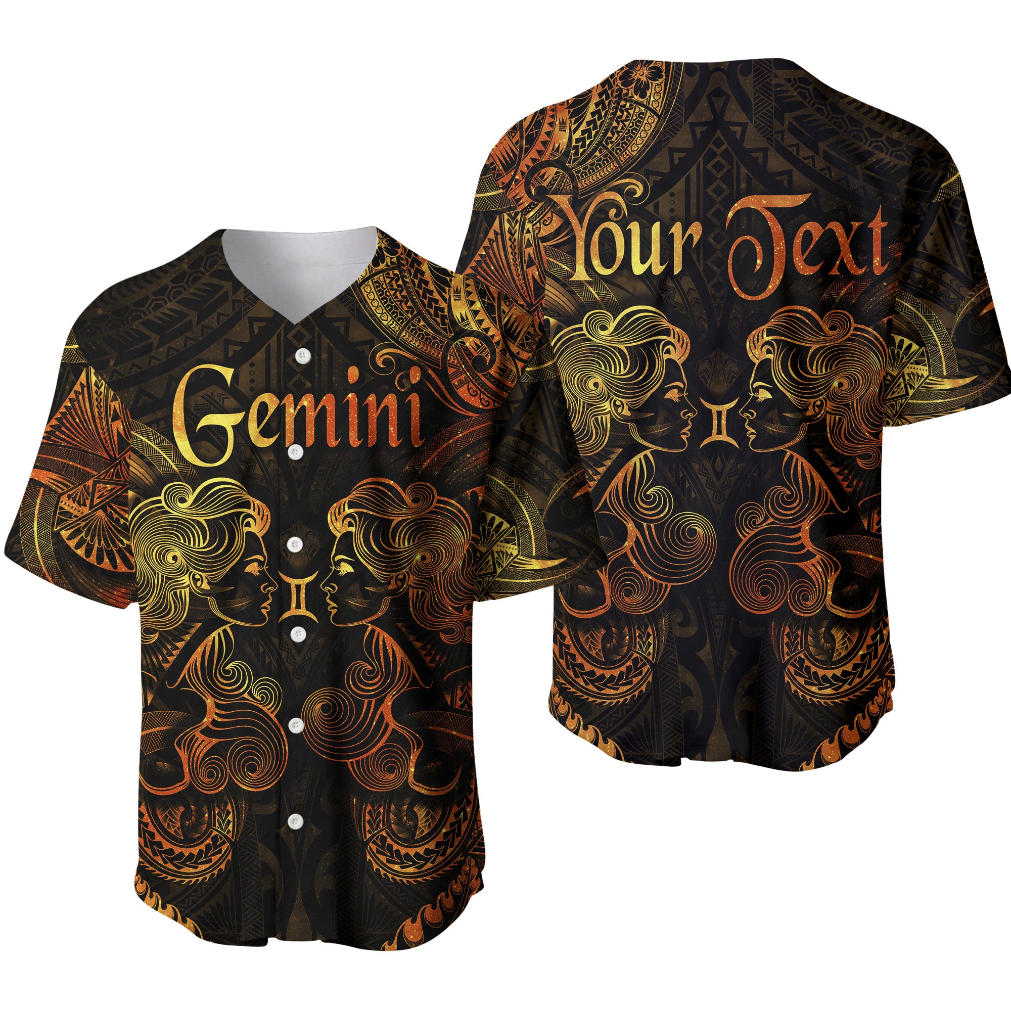 (Custom Personalised) Gemini Zodiac Polynesian Baseball Jersey Unique Style - Gold LT8 - Polynesian Pride