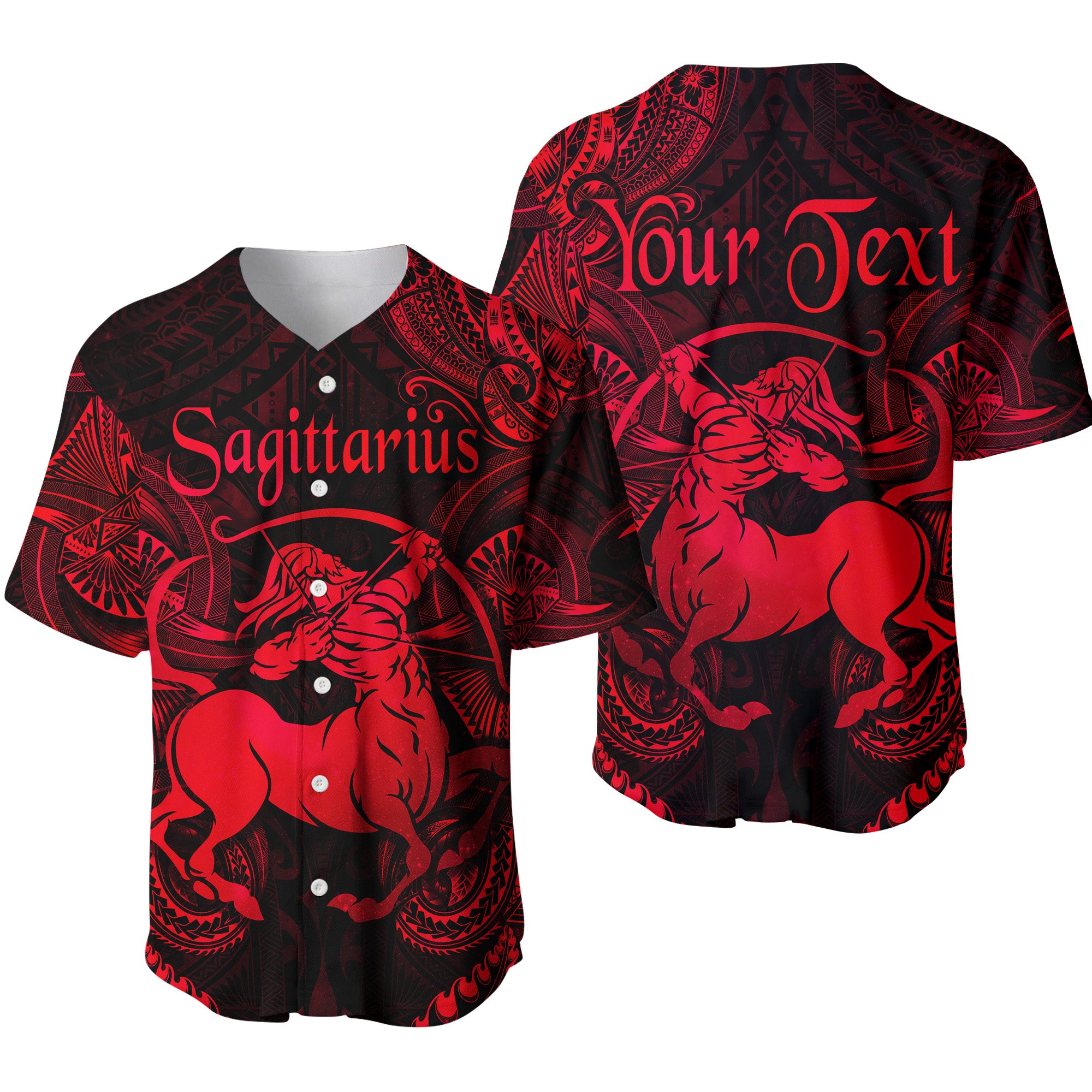 (Custom Personalised) Sagittarius Zodiac Polynesian Baseball Jersey Unique Style - Red LT8 - Polynesian Pride