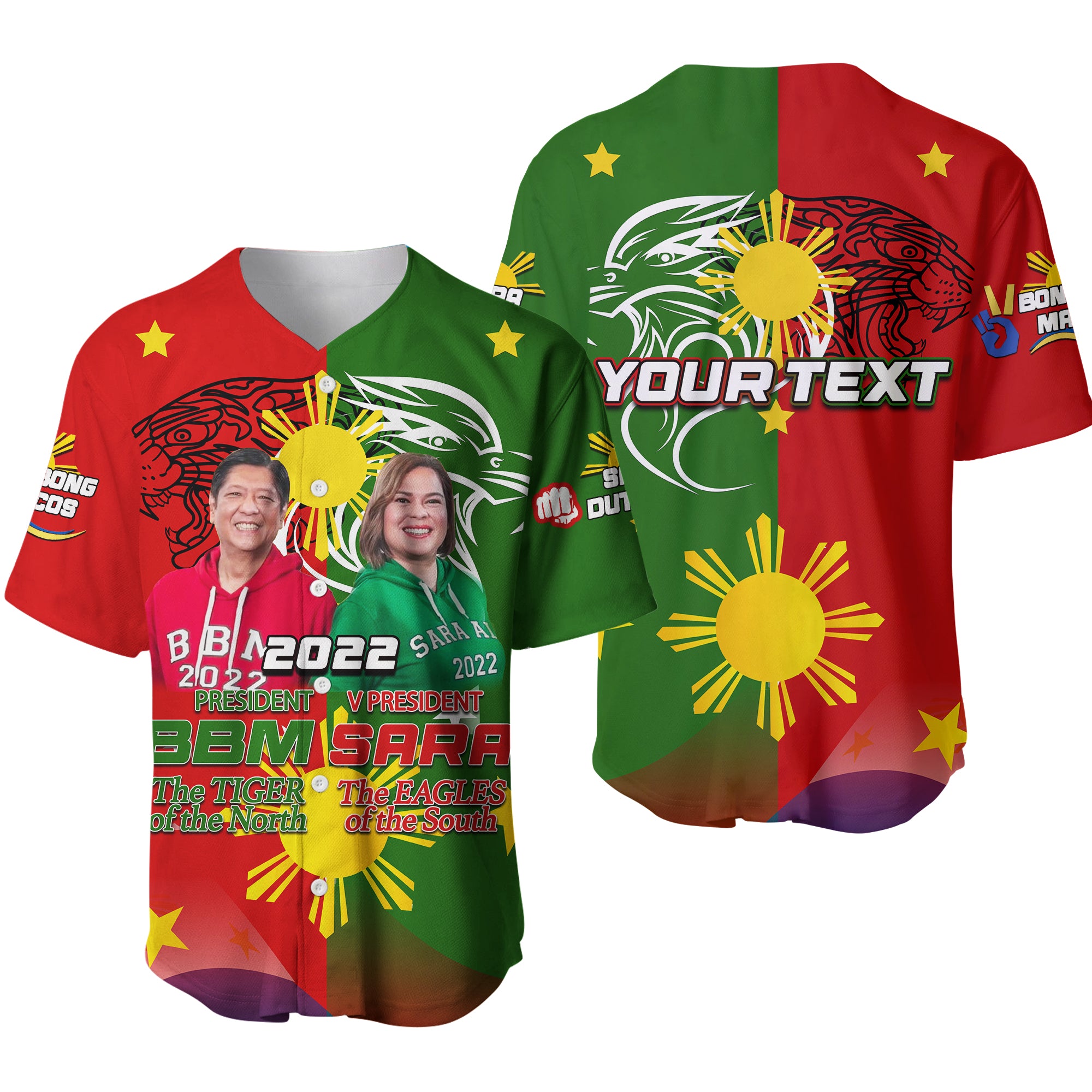 (Custom Personalised)Philippines Baseball Shirt BBM AND SARA 2022 LT6 Unisex Red - Polynesian Pride